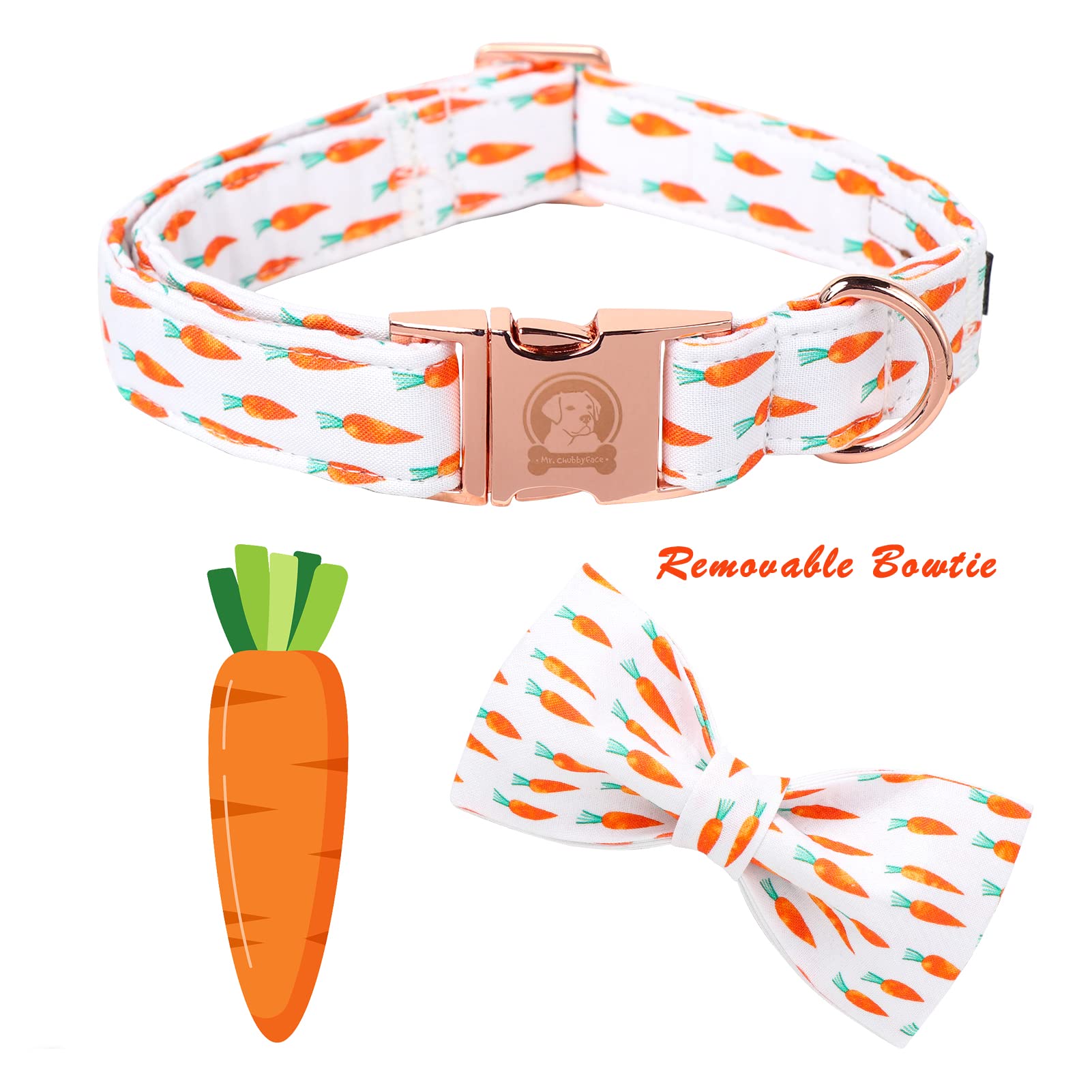 Mr.Chubbyface Orange Dog Easter Collar With Bow, Soft Cotton & Metal Buckle, Adjustable Size L, Gps Tracking, Unisex, Medium Bre