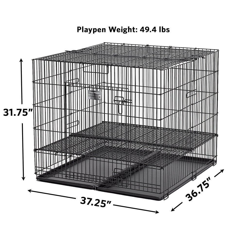 MidWest Homes for Pets Puppy Playpen Model 236-05, 36 Inch Metal with Half-inch Floor Grid, Removable Pan, Black