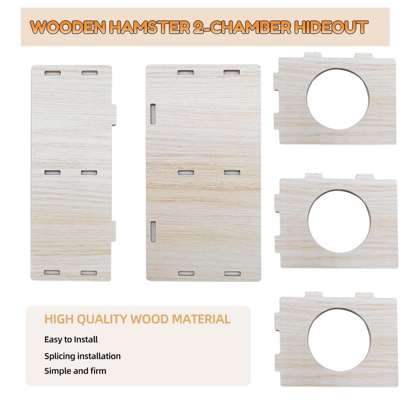 Hamiledyi Wooden Hamsters 2-Chamber Hideout-Tunnel Multi Chamber Exploring Toy Hamster Exploring Labyrinth Tunnel Toy for Hamste
