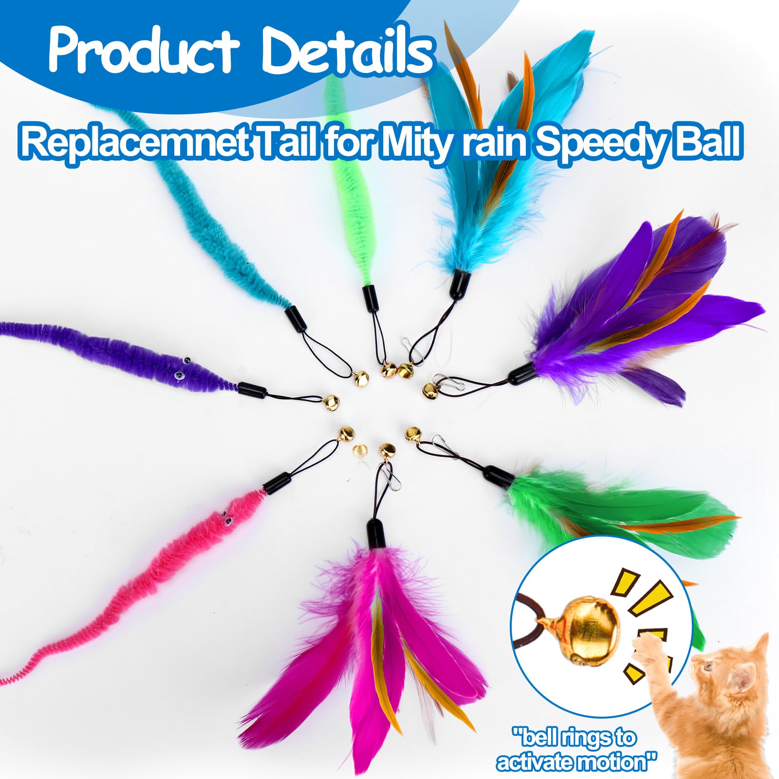 Mity Rain Interactive Cat Toys Replacement Tails, Replacement Tails For Speedy Ball