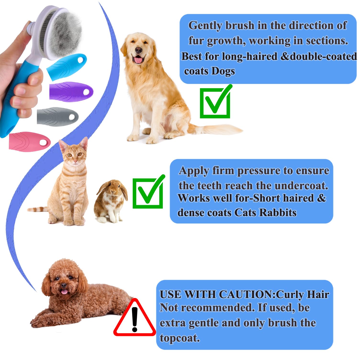Cat Grooming Brush, Pets Skin Friendly Self Cleaning Slicker Brushes for Shedding Massage Dogs Cats Hair Gentle Remove Loose Und