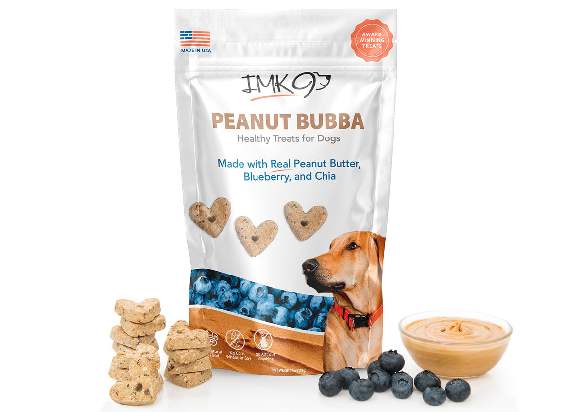 Imk9 All Natural Puppy Peanut Butter Training Treats - Low Calorie Dog Treats – Low Fat Diet For Pets - Vegetarian, Baked, Crunchy Biscuits - Heart Shaped, Healthy Fiber, No Grain-Gluten, Made In Usa