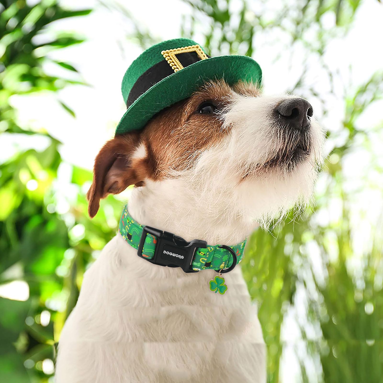 Dogwong St Patrick'S Dog Collar- Green Clovers Dog Collar, Adjustable Cotton Shamrock Pet Collar Cute Lucky Charm Puppy Collars