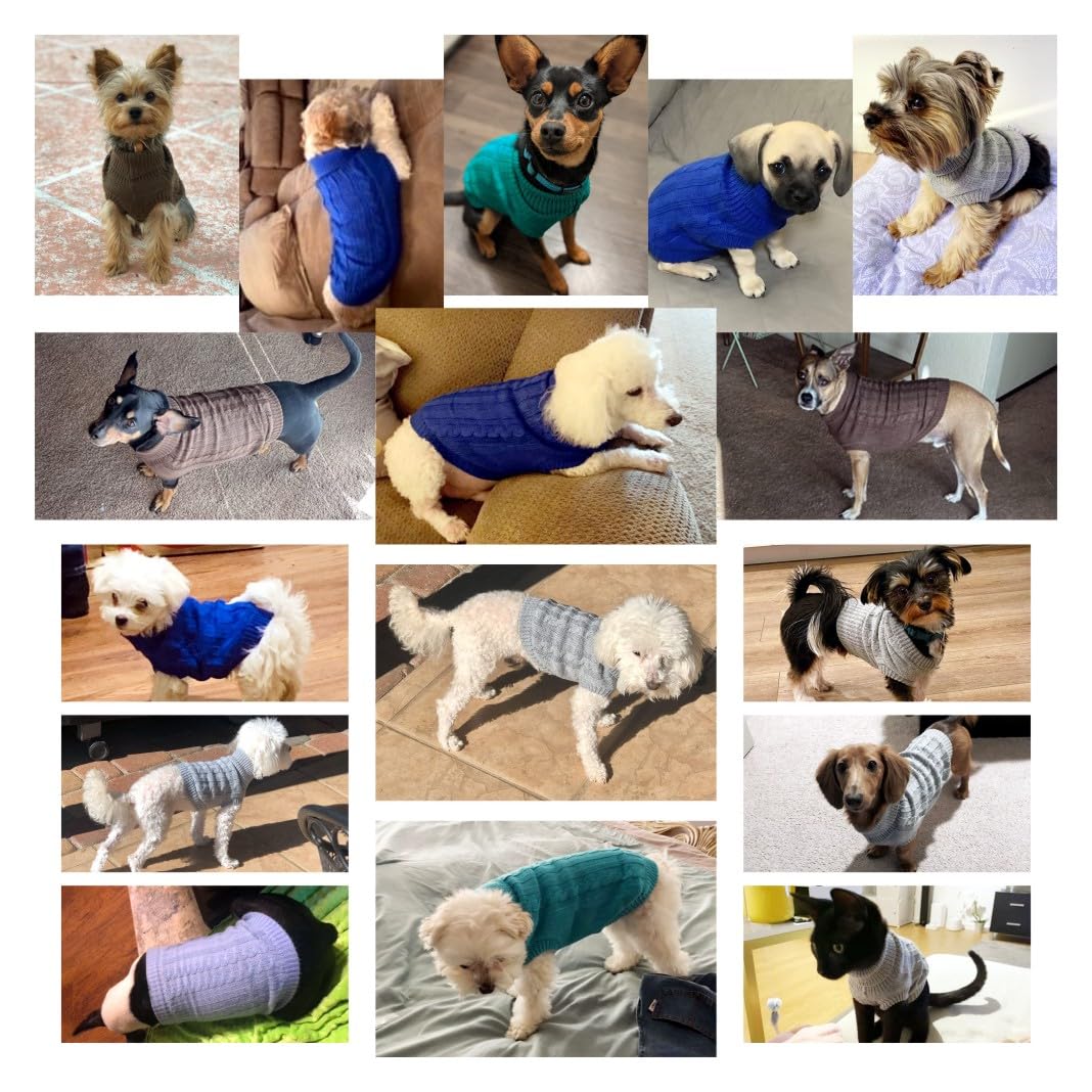 Chborchicen Small Dog Sweaters Knitted Pet Cat Warm Dog Sweatshirt Winter Clothes Kitten Puppy Sweater (Medium, Grey)
