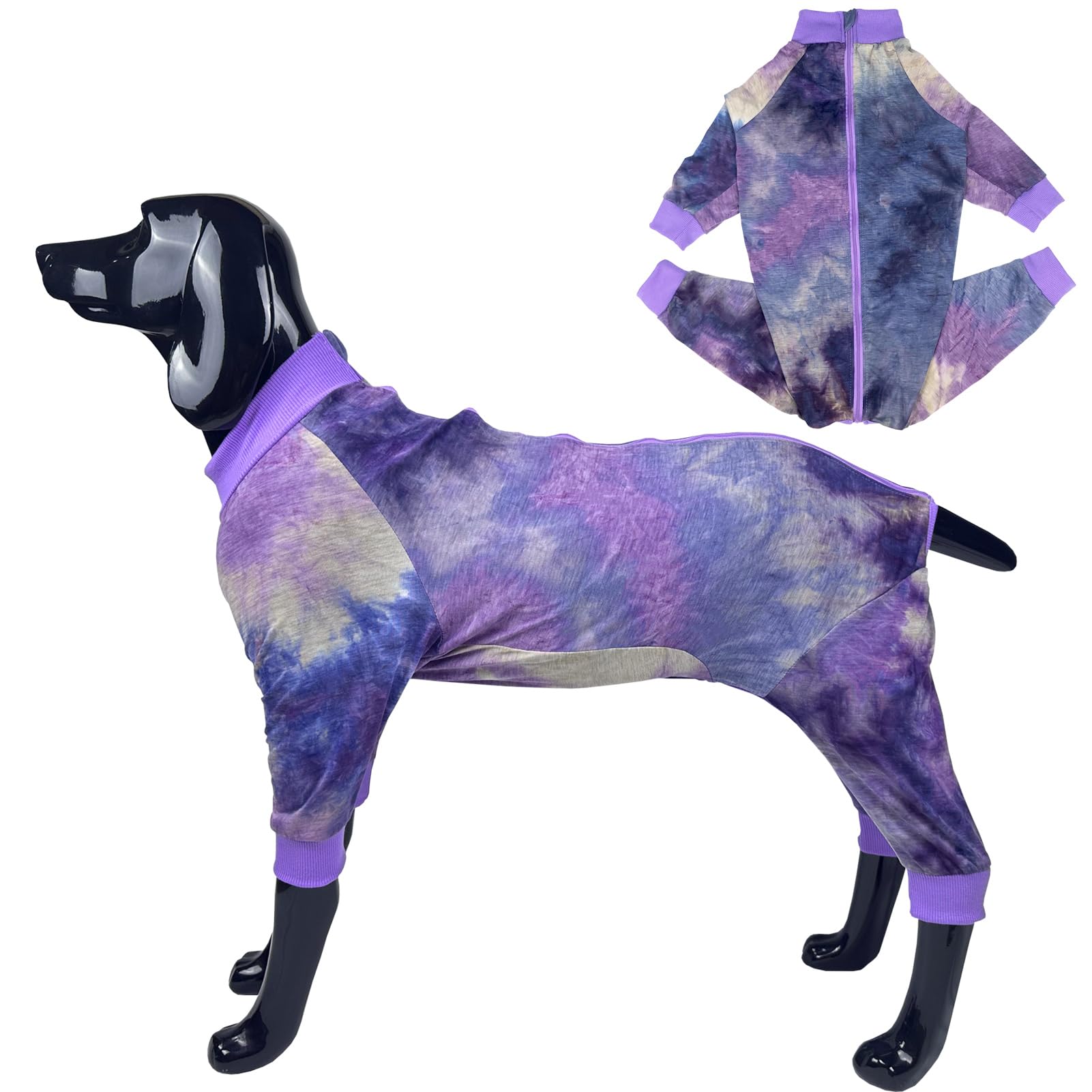 D.E.E Dog Pajamas Large Cotton Dog Clothes Warm And Comfortable Lightweight Jumpsuits Prevent Licking Wound (Zippurple, 2Xl)