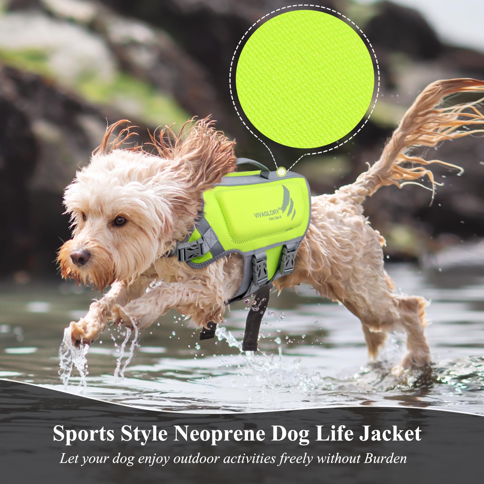 Vivaglory Lightweight Neoprene Dog Life Jackets, Skin-Friendly Pet Life Preserver Life Vest With D-Ring And Quick Release Buckle