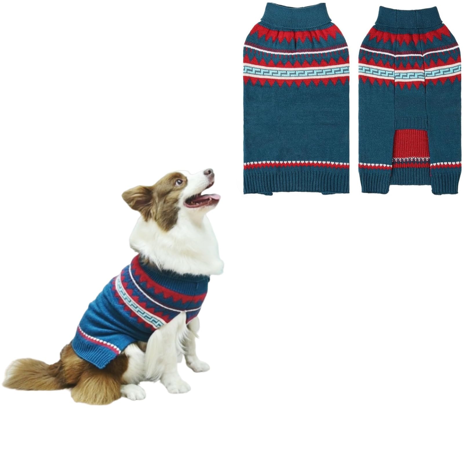 Bingpet Dog Sweater - Sleeveless Turtleneck Knit For Medium Large Puppies, Girls Boys - Fall Winter Christmas Navy Blue, L/Xl