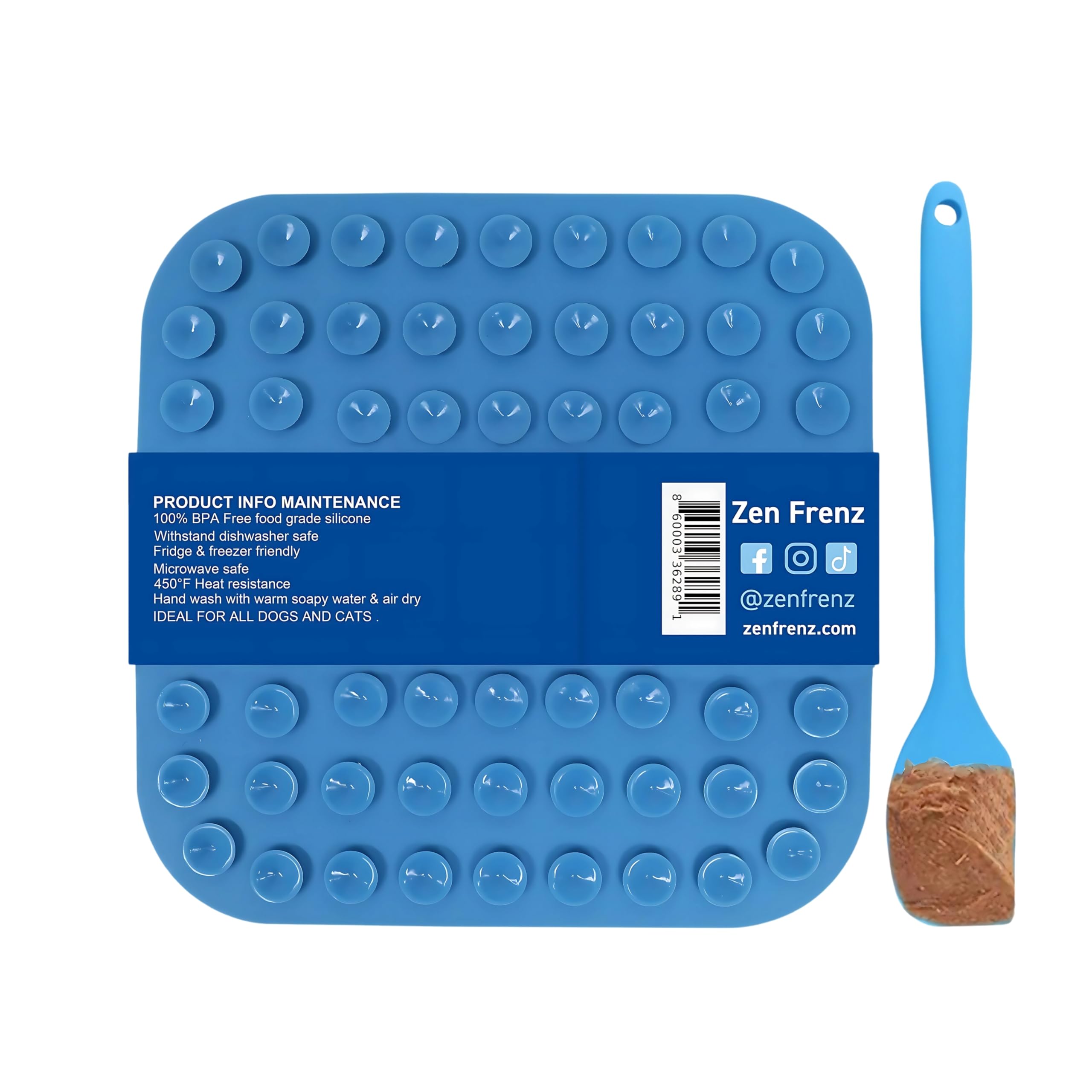 Zen Frenz Premium Lick Mat For Dogs & Cats With Suction Cups And Spatula Spreader For Pet Separation Anxiety Relief, Slow Feeder