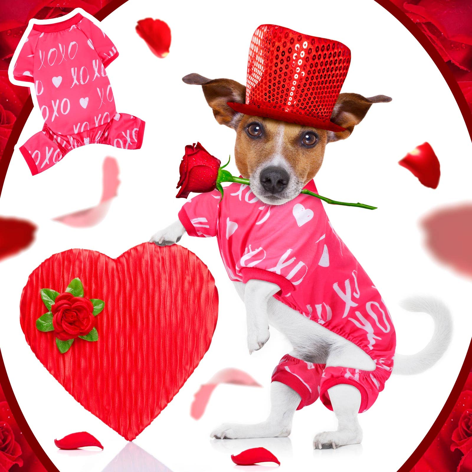 Sanwuta 6 Pack Valentines Dog Pajamas Soft Heart Pattern Dog Clothes Jumpsuit Costumes For Small Medium Large Puppy Cat Valentin