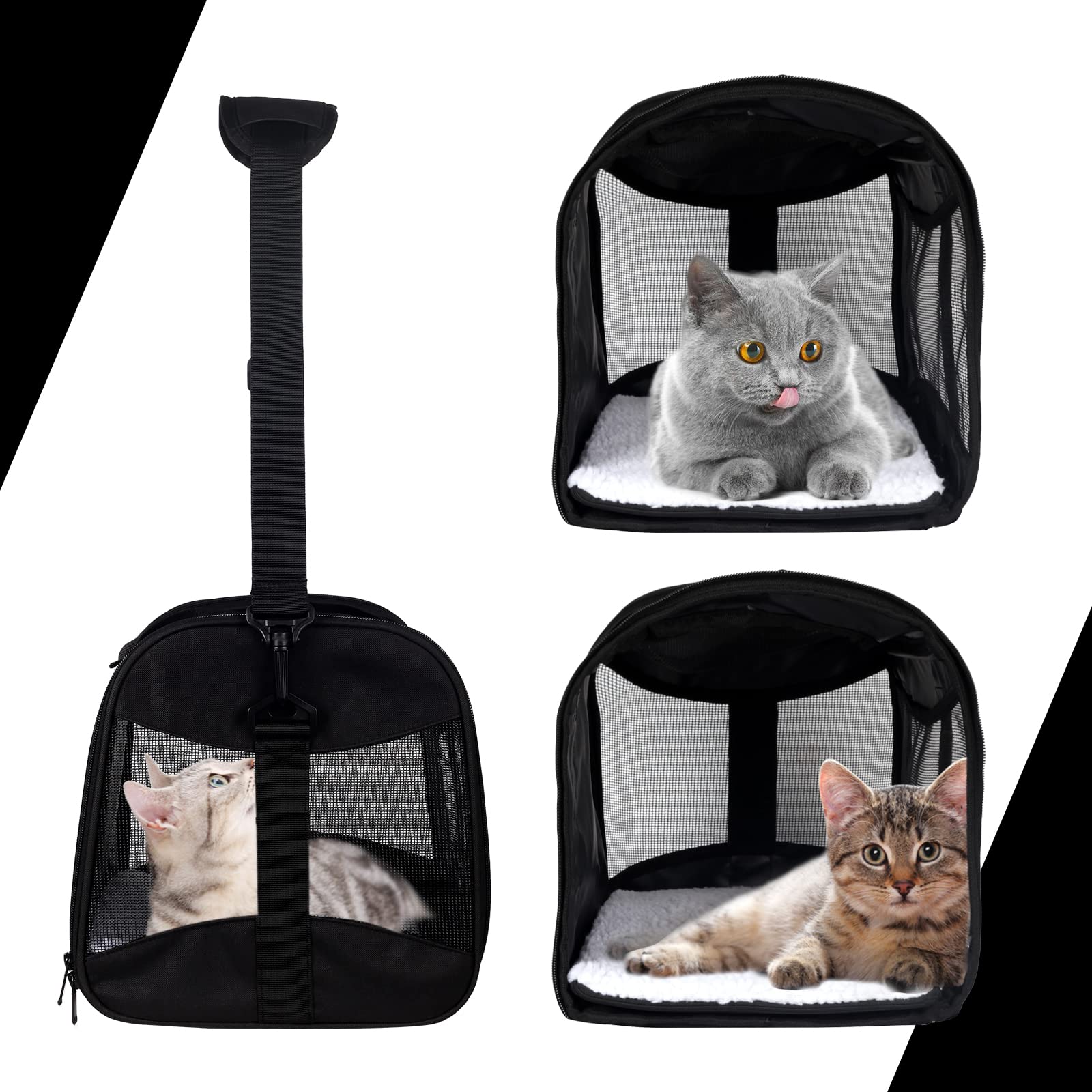 Cat Carrying Case - Pet Carrier Airline Approved, Protable And Breathable Pet Travel Carrier Removable Fleece Pad, Collapsible Cat Carrier Dog Carrier For Medium Cats Small Cats Dogs (X-Large, Black)