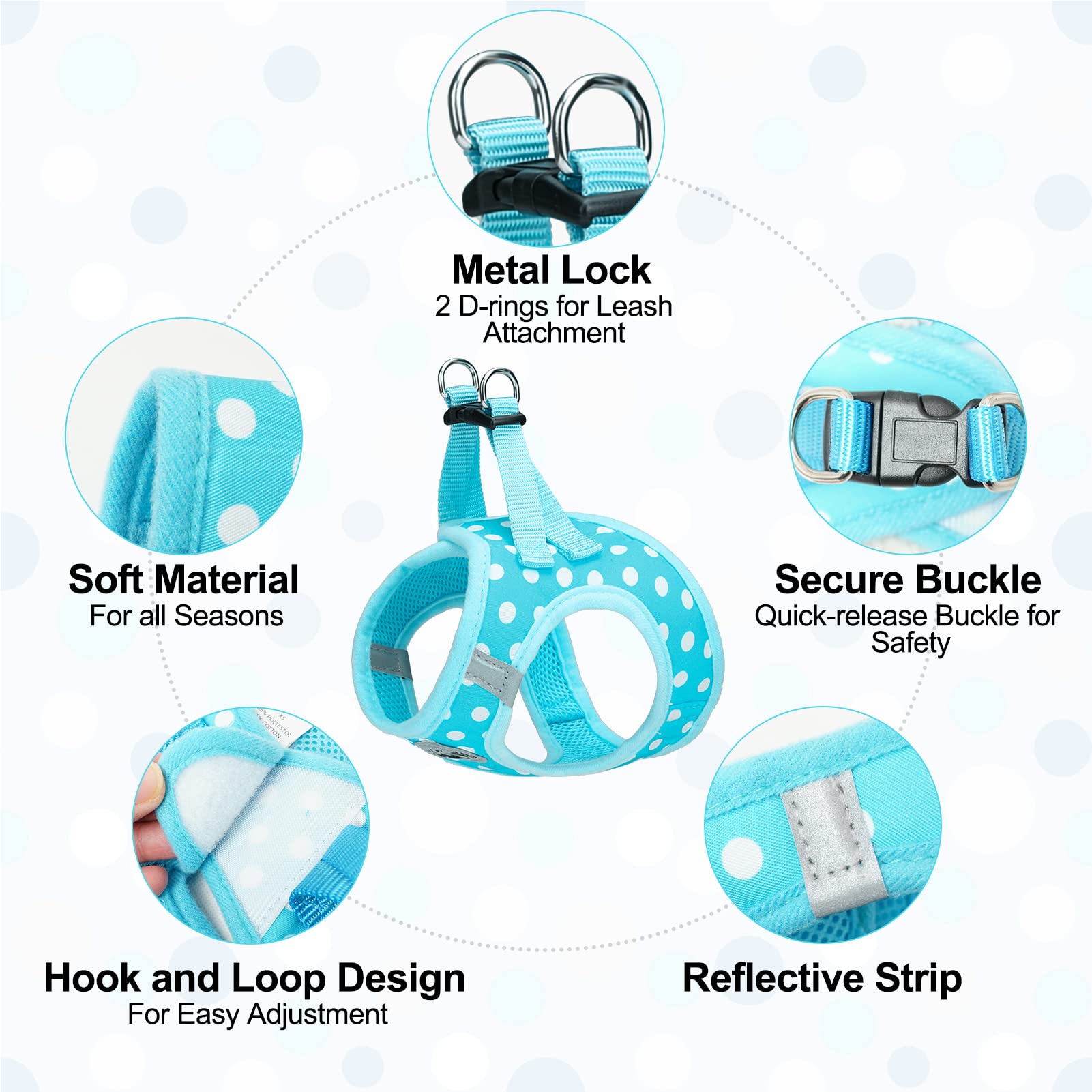 Beautyzoo Step In Dog Harness And Leash Set, Polka Dot Pattern Reflective Dog Harness No Pull No Choke Puppy Harness For Xxs Xs