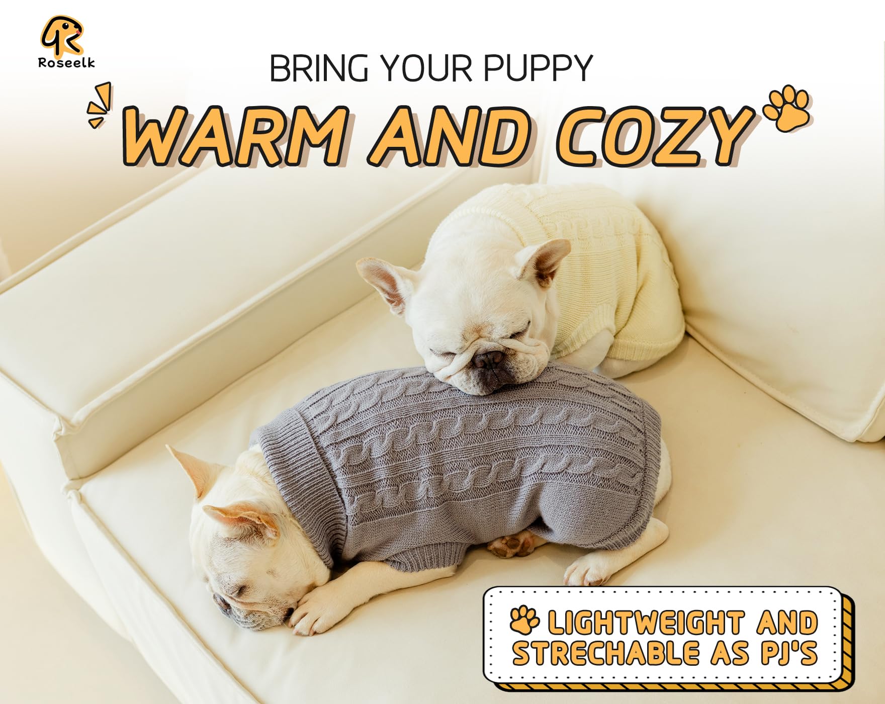 Roseelk 2 Pack Dog Sweaters For Small Dogs - Puppy Medium Warm Clothes In Winter, Turtleneck Pullover Design For Boy Girl Pet, Doggie, Cat, Kitten Chihuahua Bulldog Pug Beagles (Xs, Grey, Beige)