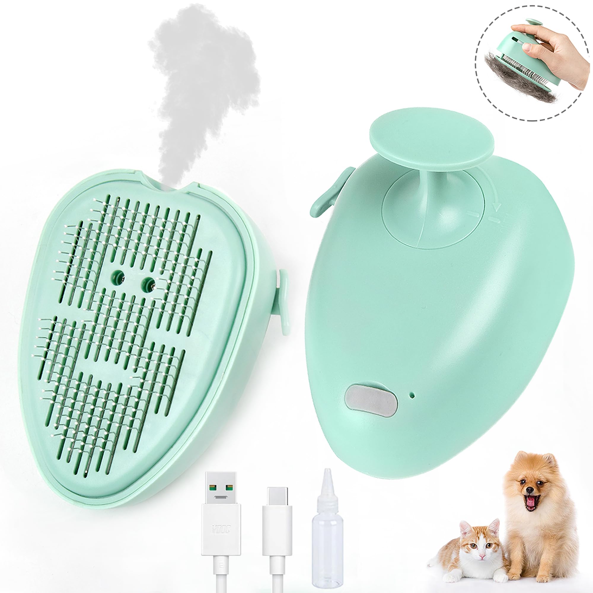 Cat Steam Brush For Shedding,Self Cleaning Cat Brush With Steam,Rechargeable Pet Steam Brush,Mist Brush Comb For Indoor Cats,Cat
