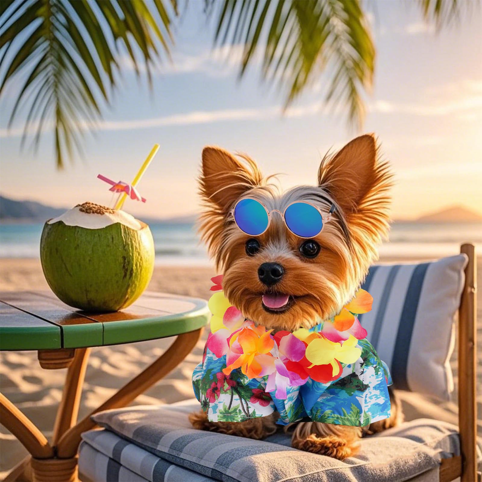 Haakong 3 Pieces Pet Hawaiian Costume Summer Shirts Sunglasses And Wreath For Small To Medium Dog Cat (X-Large)