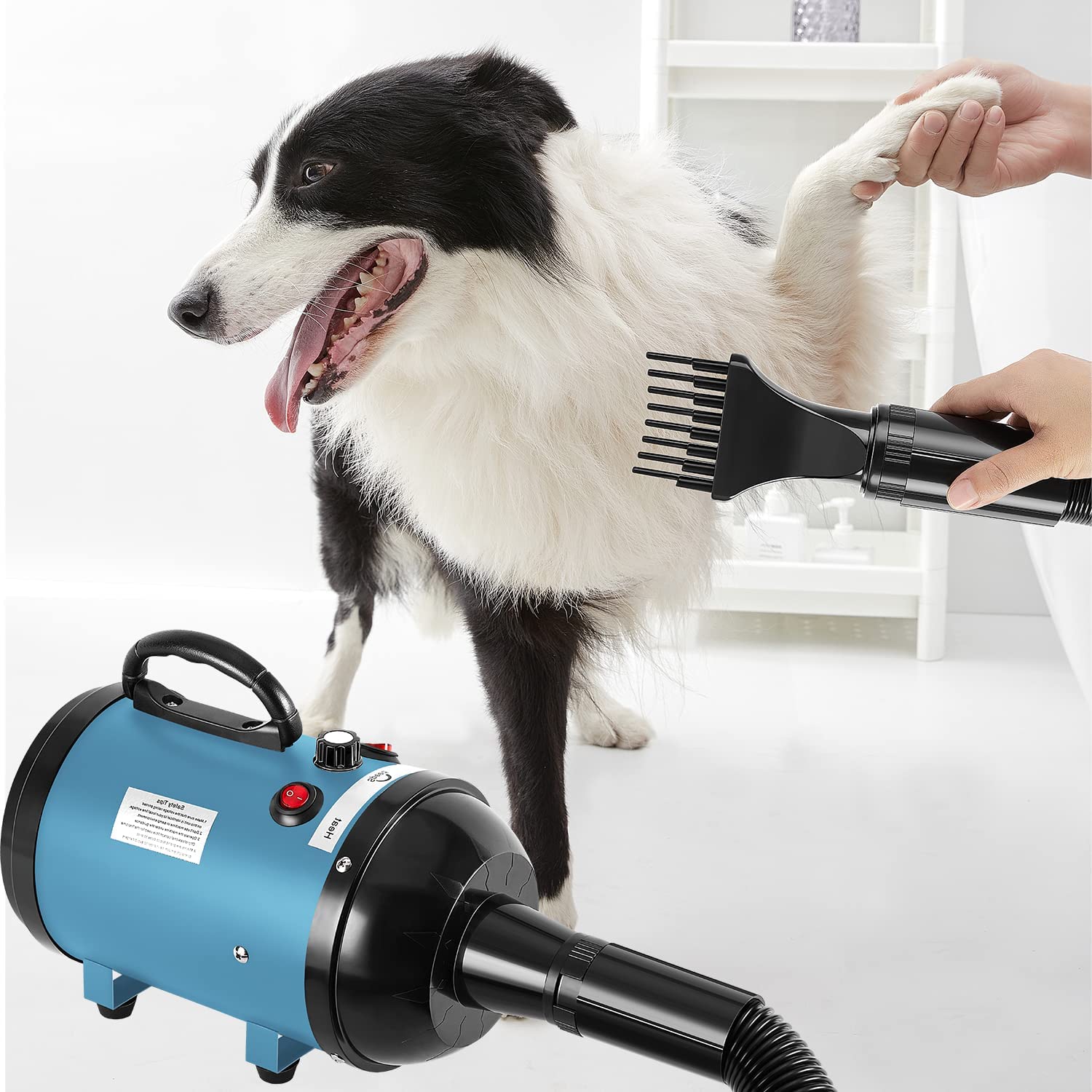 Nestroad Dog Dryer High Velocity Dog Hair Dryer,4.3Hp/3200W Dog Blower Grooming Force Dryer With Stepless Adjustable Speed,Professional Pet Hair Drying With 4 Different Nozzles For Dogs Pets,Blue