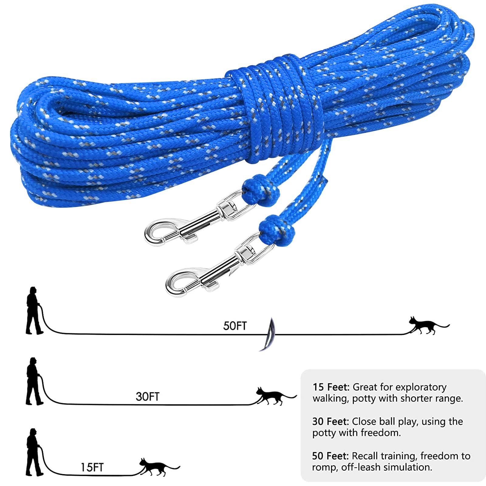 Rypet Reflective Cat Long Leash - 30 Ft Escape Proof Walking Leads Yard Long Leash Durable Safe Personalized Extender Leash Tran