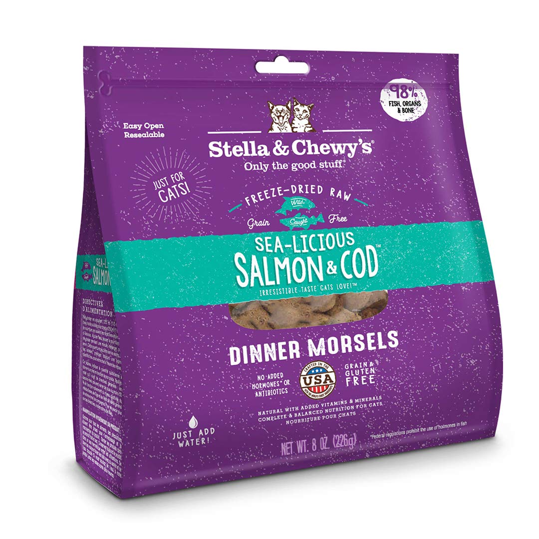 Stella & Chewys Freeze-Dried Raw Sea-Licious Salmon & Cod Dinner Morsels Grain-Free Cat Food - 8 oz bag, nn/a