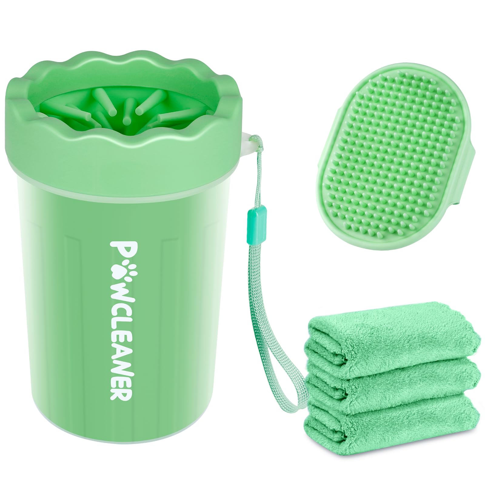 Dog Paw Cleaner For Dogs, (With 3Pcs Absorbent Towels & Adjustable Bath Brush) Dog Paw Washer, Pet Foot Cleaner (Light Green, Me