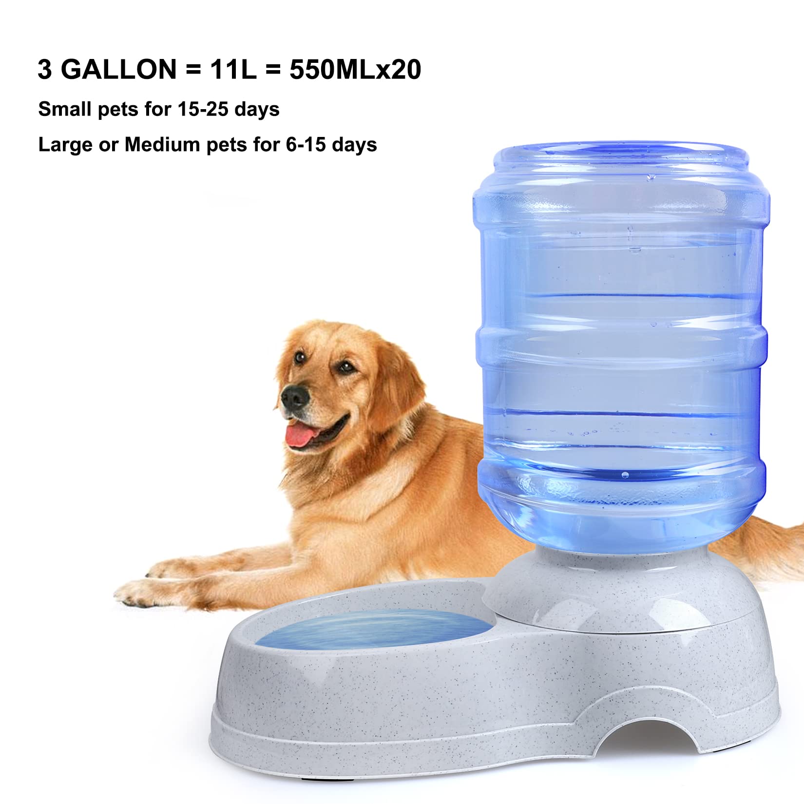 Pet Water Dispenser Station - 3 Gallon/11L Replenish Pet Waterer For Large Dog Cat Animal Automatic Gravity Water Drinking Fountain Bottle Bowl Dish Stand