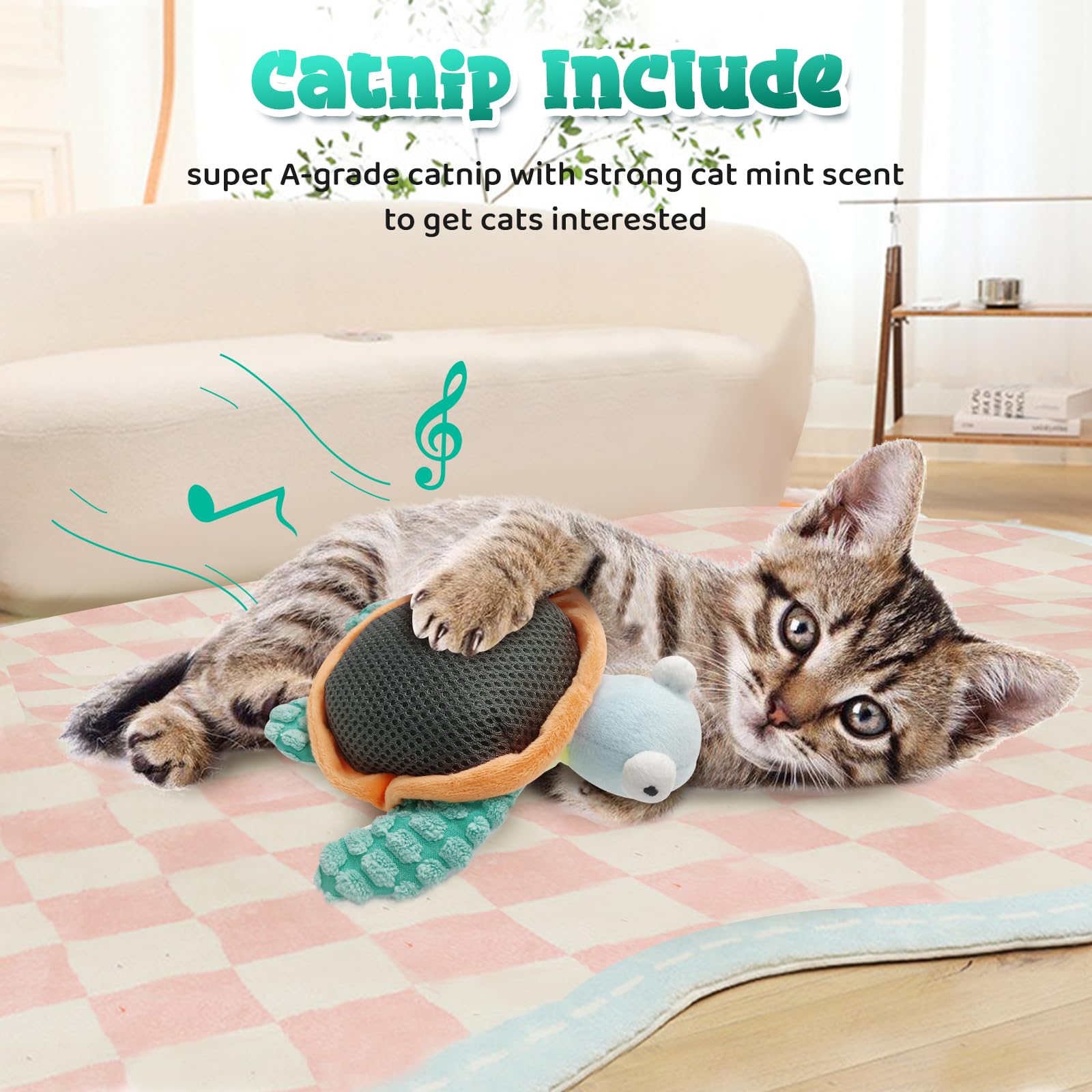 Buntyjoy Cat Toys, Flapping Fins Cute Turtle, No Flying, Chirping Bird Interactive Catnip Toy For Kitten Or Small Dogs, Touch Ac
