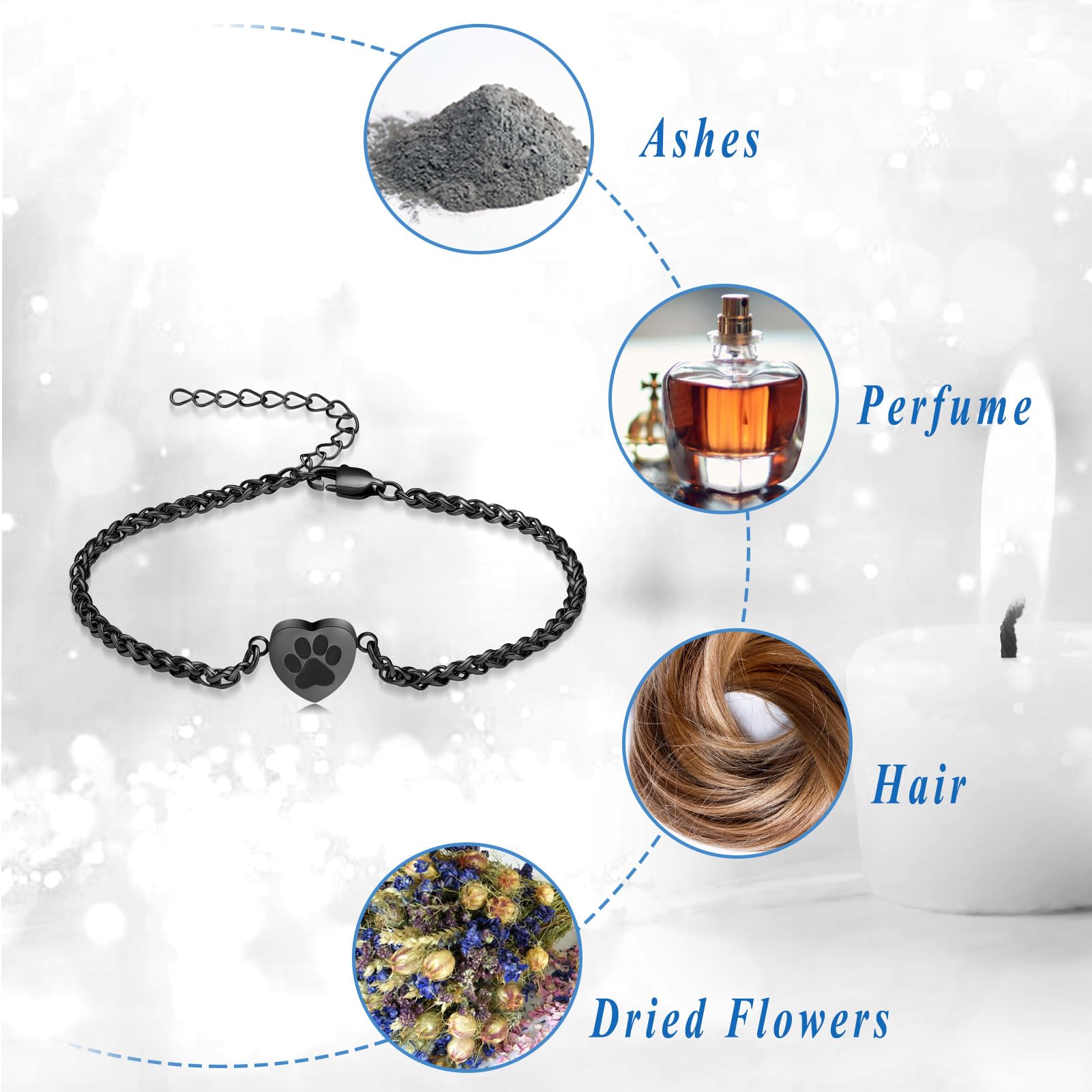 Qgjnsgc Heart Urn Bracelet For Pet Ashes - Paw Print Cremation Bangle Jewelry For Women
