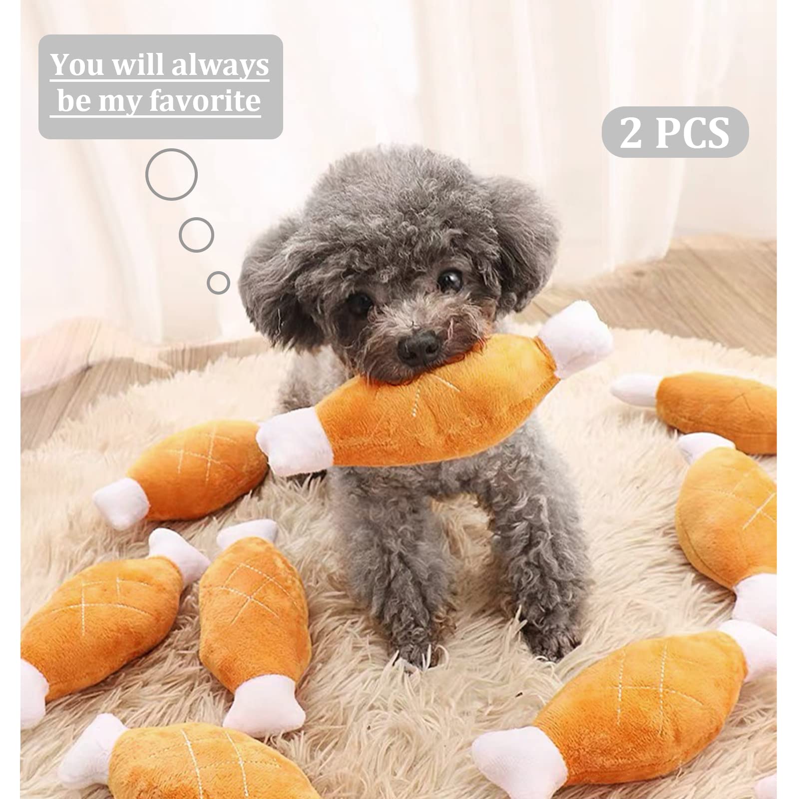 Andiker 2Pcs Dog Squeaky Toy, Dog Chicken Legs Bone Pet Funny Squeaky Toy Dog Plush Toy For Small Medium Large Dogs And Cats (2Pcs)