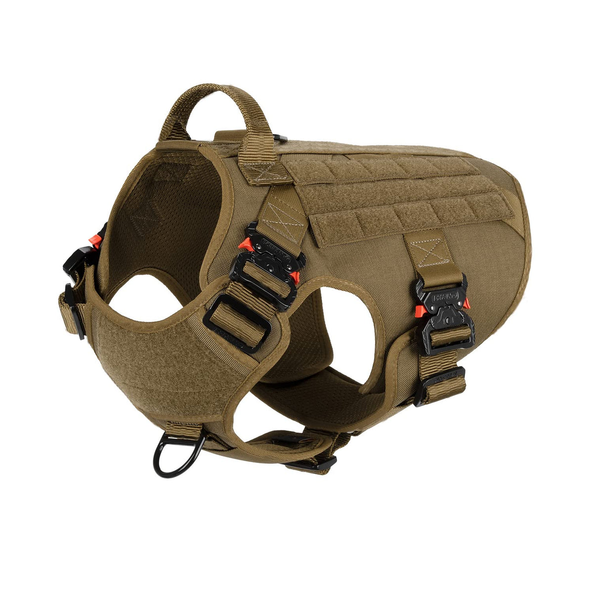 Icefang Tactical Dog Harness With 4X Metal Buckle,Dog Molle Vest With Handle,No Pulling Front Clip,Hook And Loop Panel For Dog Custom Patch (L (28'-35' Girth), Coyote Brown)