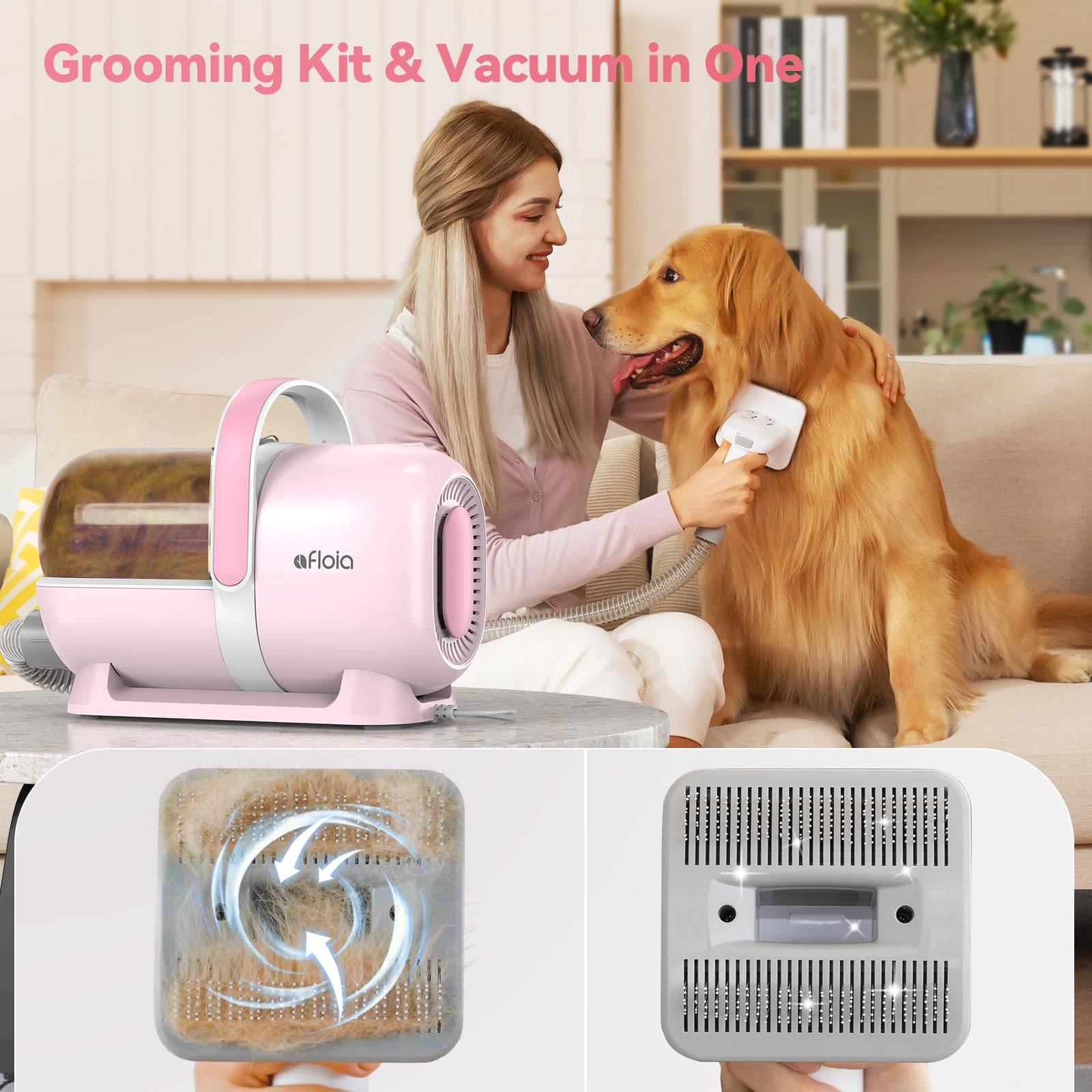 Afloia 6-In-1 Dog Grooming Kit, Pet Grooming Vacuum For Shedding, Dog Hair Vacuum With Clipper Nail Trimmer Grinder, Pet Brush G