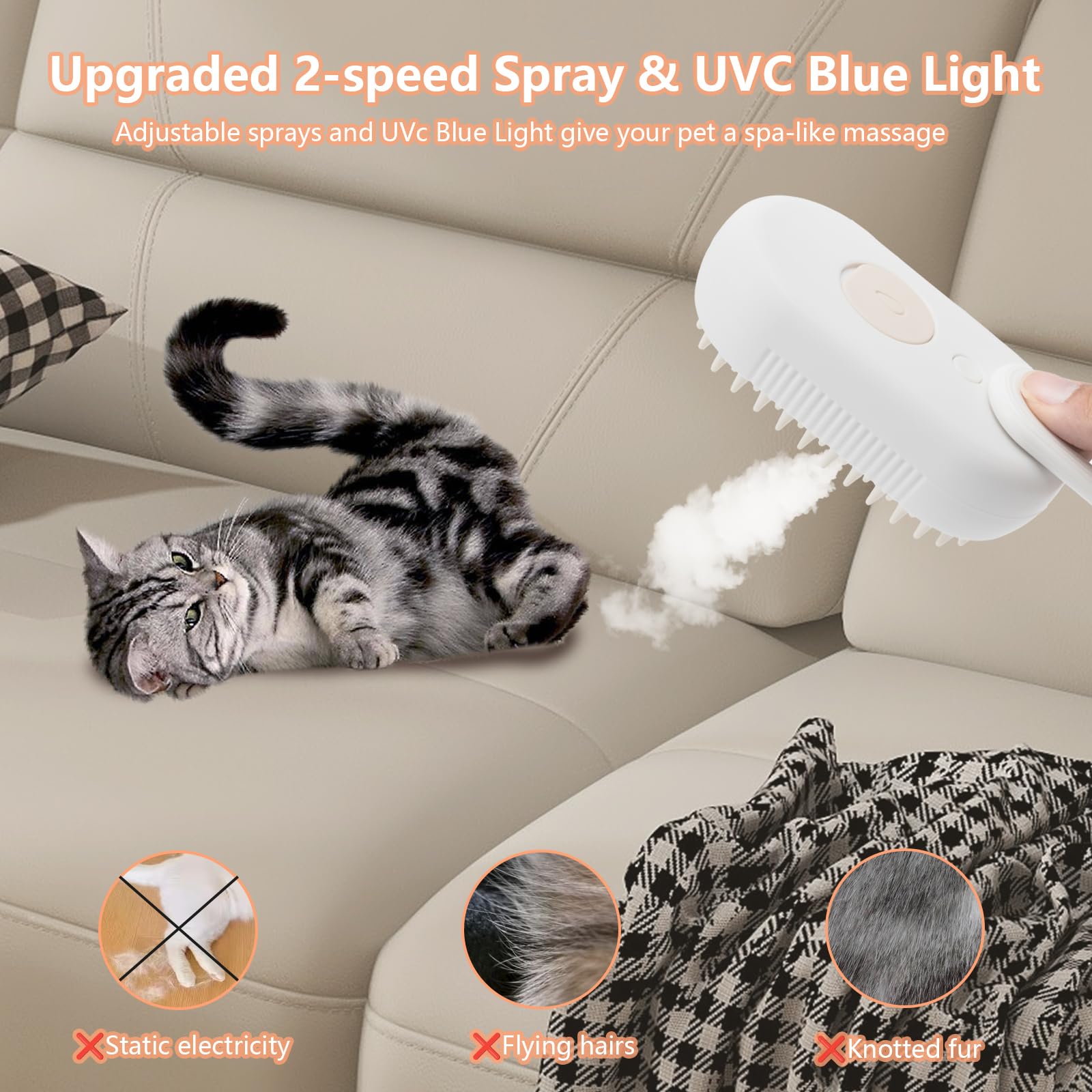 Cloud Care Cat Steam Brush For Shedding - 2025 Pet Brooming With 360 Rotating Arm, 3-In-1 Self-Cleaning, Detachable Silicone Bri