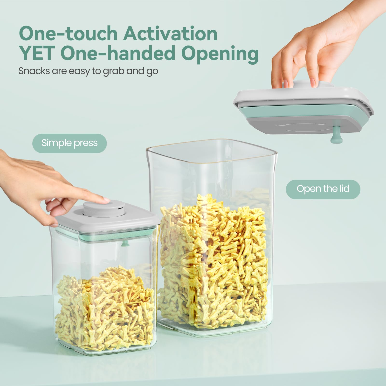 FAFAFLYER Dog-Cat POP Treat-Airtight jar-Container - 1.3 Qt/1.2 L and 2.2 Qt/2 L (2PC) | Stackable One-Touch Opening | For Snack