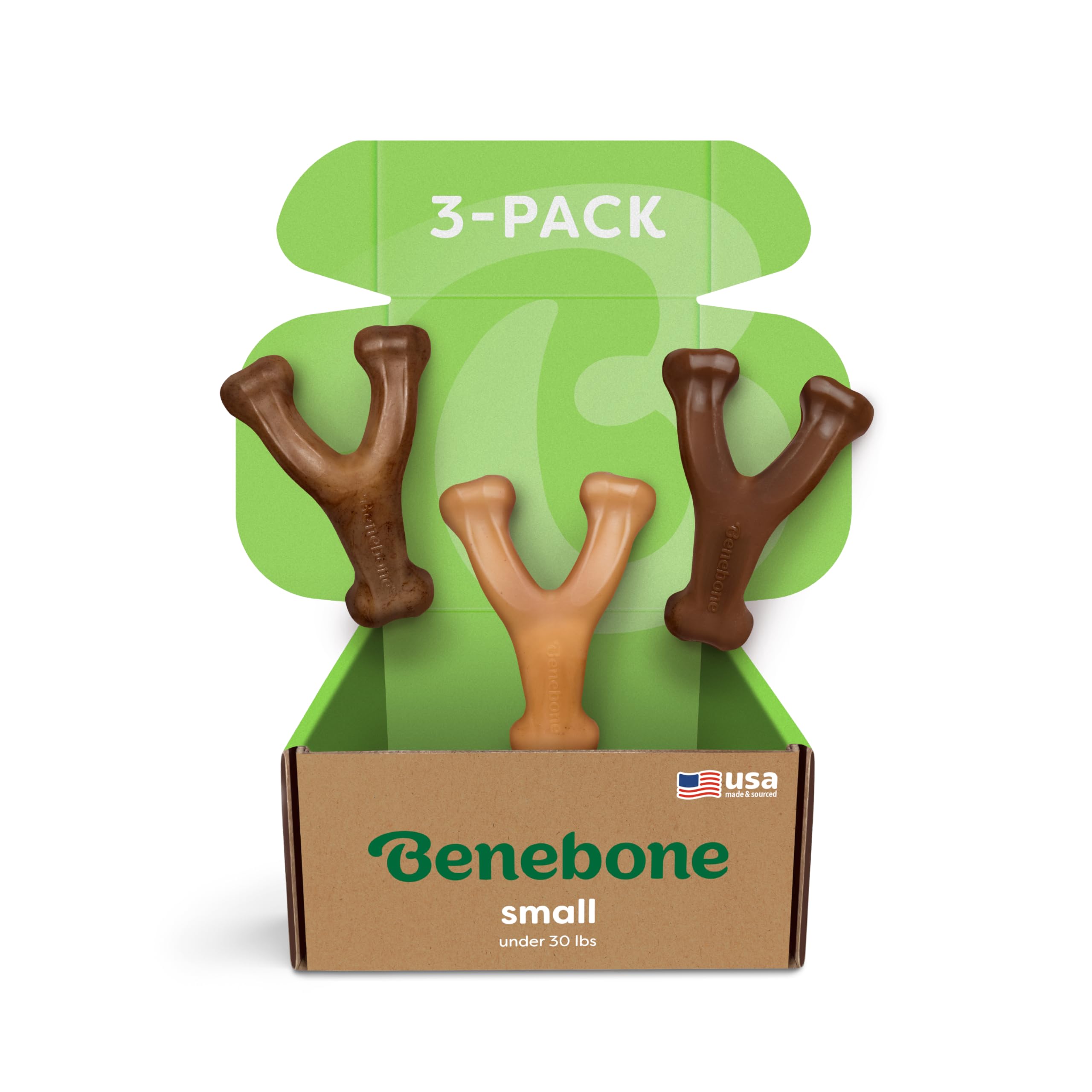 Small 3-Pack, Benebone Wishbone Durable Dog Chew Toy for Aggressive Chewers, Real Bacon, Chicken, Peanut Butter, Made in USA, Va