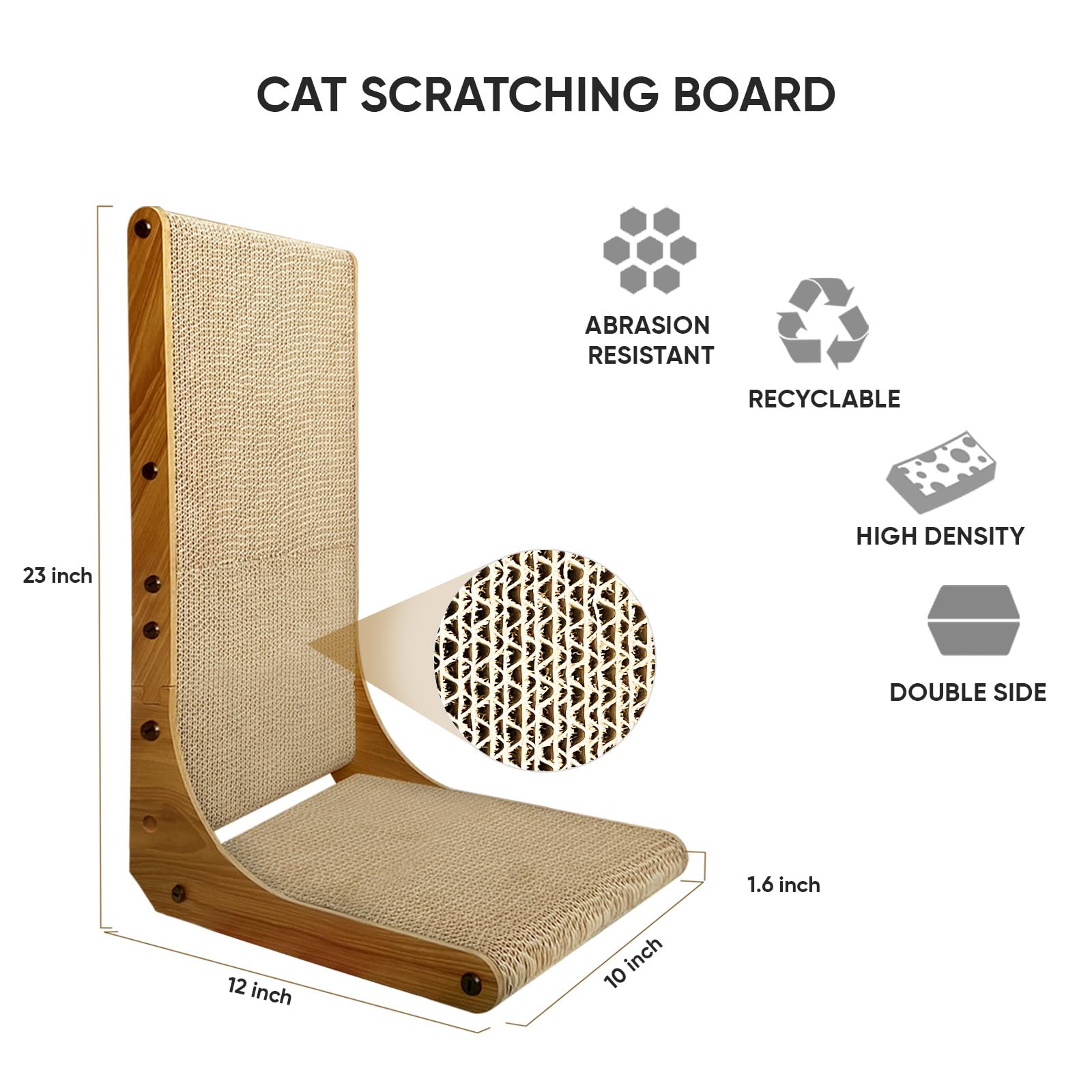 AGYM Cat Scratcher, 23 inch L Shape Cat Scratching Pad for Indoor Cats, Durable Sustainable Cardboard Scratcher, Recyclable Vert
