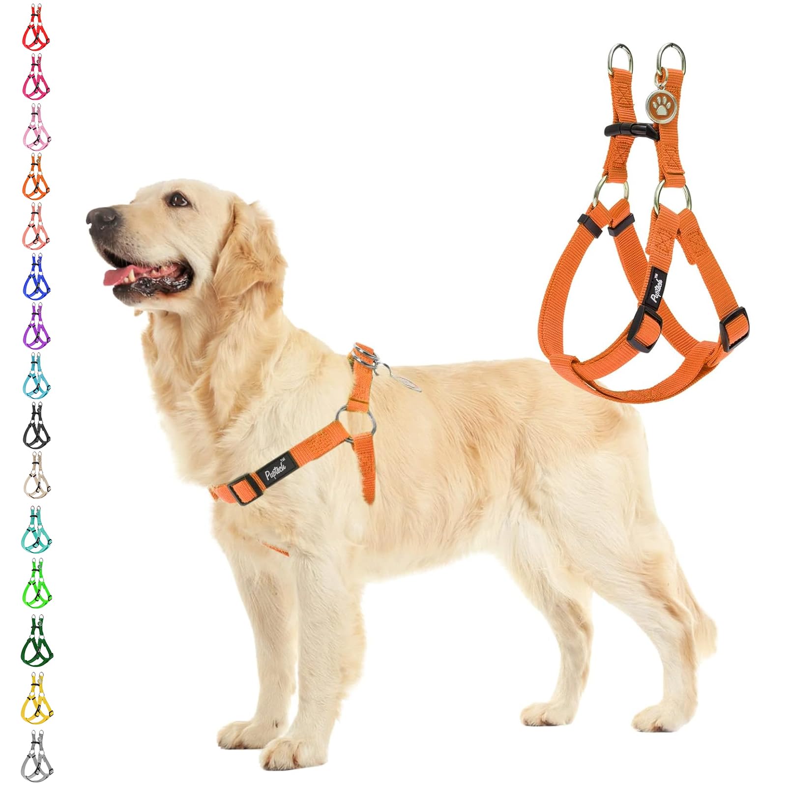Pupteck No Pull Dog Harness Soft Adjustable Basic Nylon Step In Puppy Vest Outdoor Walking With Id Tag Medium Orange