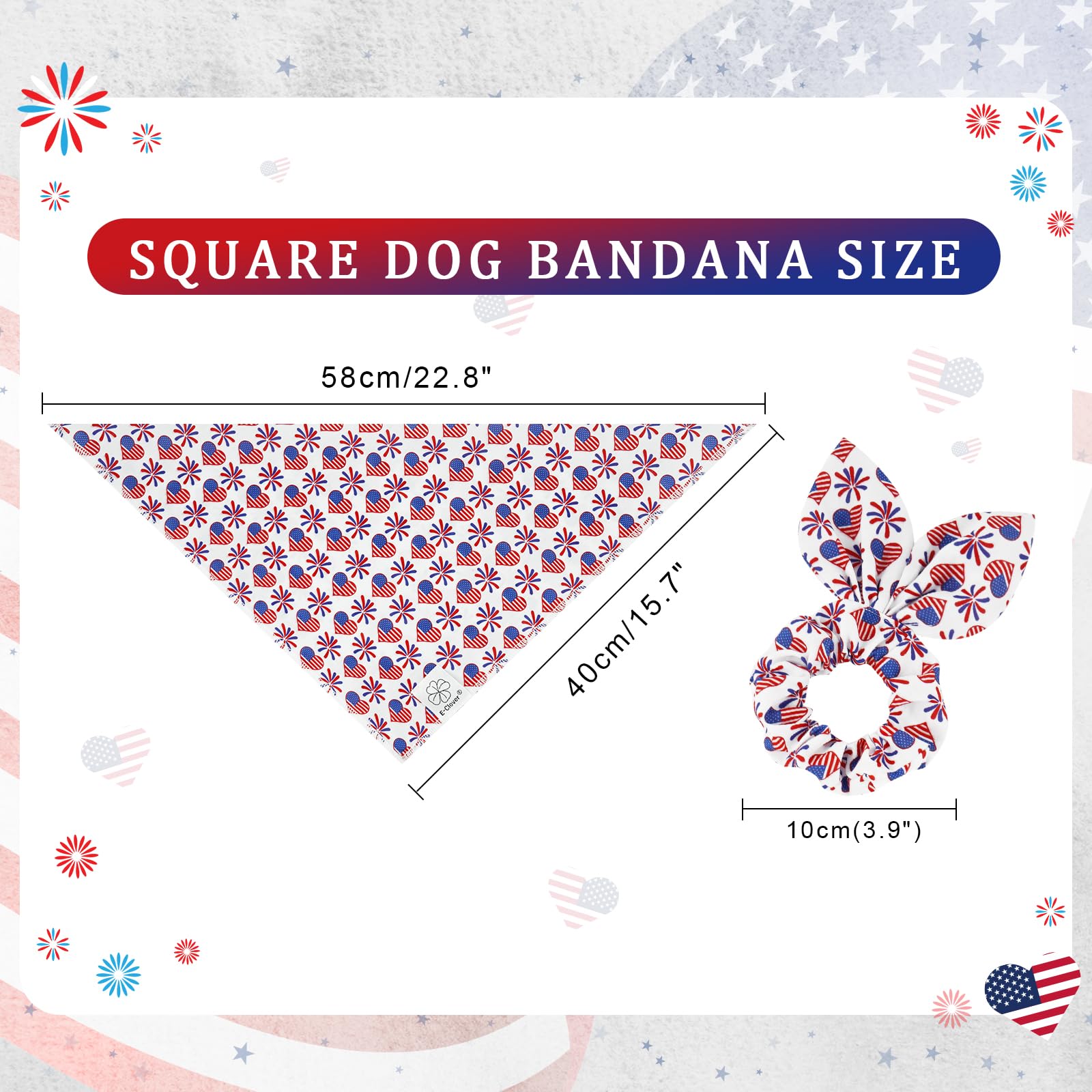 E-Clover 4Th Of July Dog Bandanas & Matching Scrunchie Set American Flag Dog Scarf Bibs Pet Bandana With Bow Tie For Small Dogs