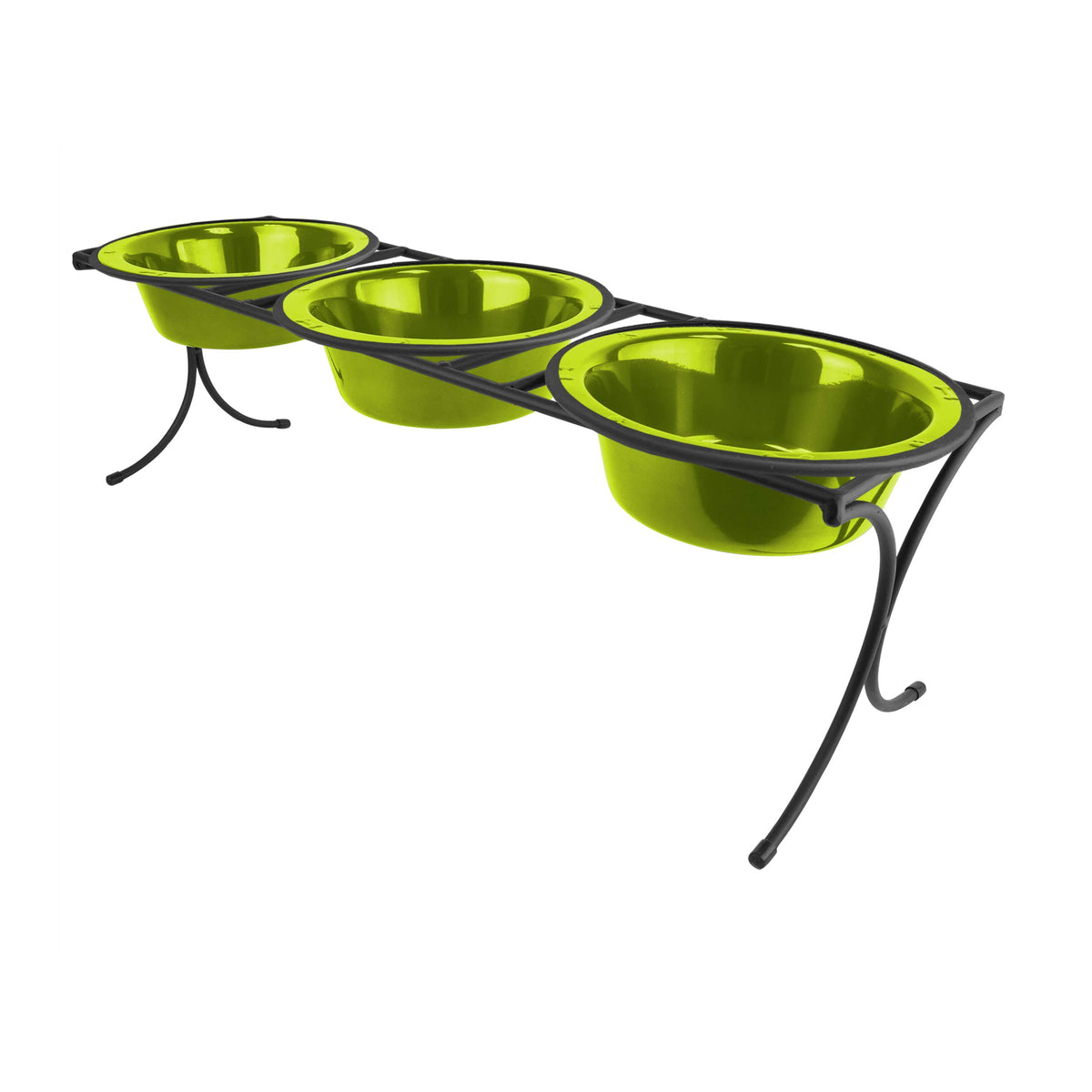 Platinum Pets Bistro Triple Diner Feeder With Stainless Steel Dog Bowls, Large, Corona Lime