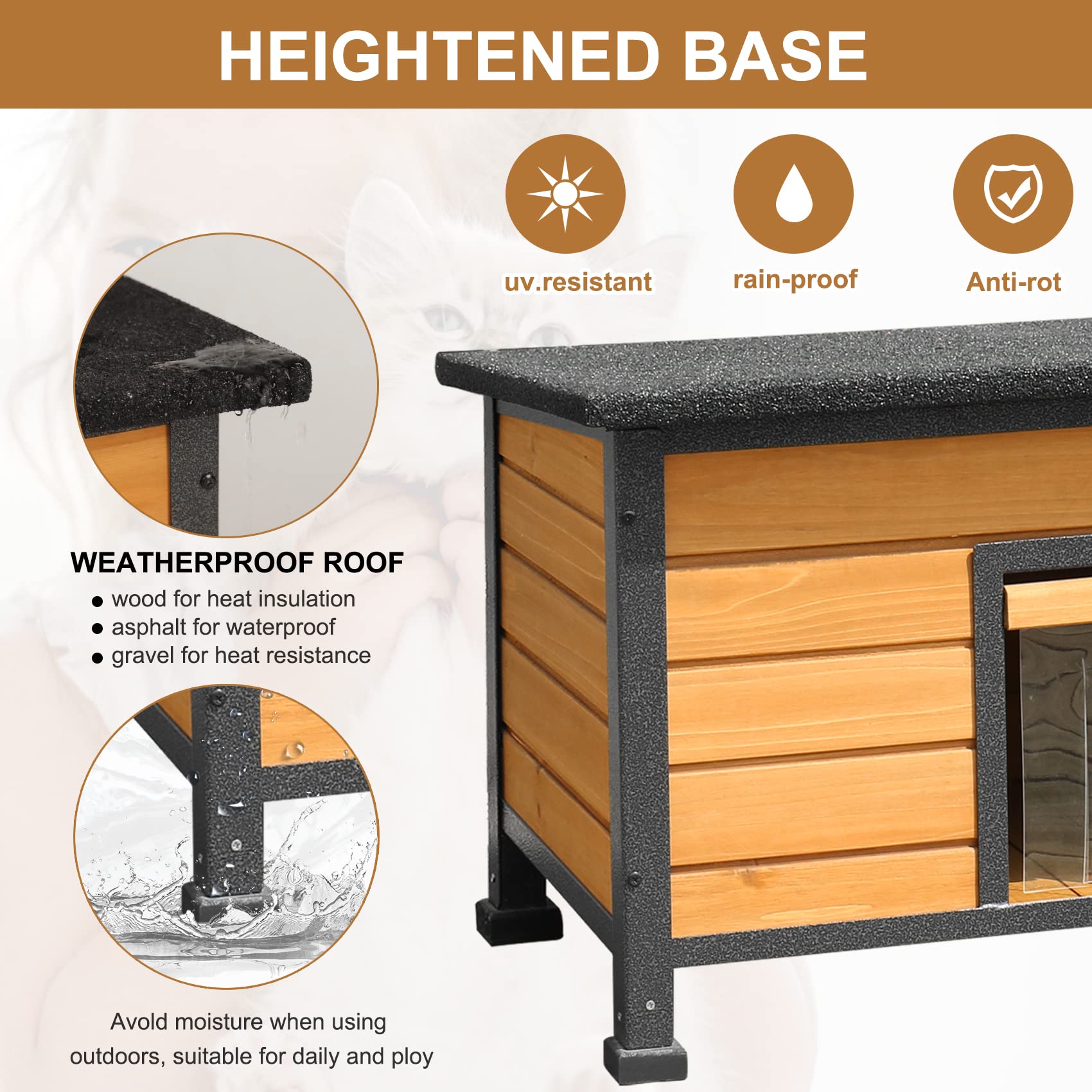 X-Zone-Pet Outdoor Cat House For Cats, Rainproof Outside Kitty House, Wooden Kitten Condo, Waterproof Roof, Indoor And Outdoor Use For Cat,Dog,Rabbit And Small Animals