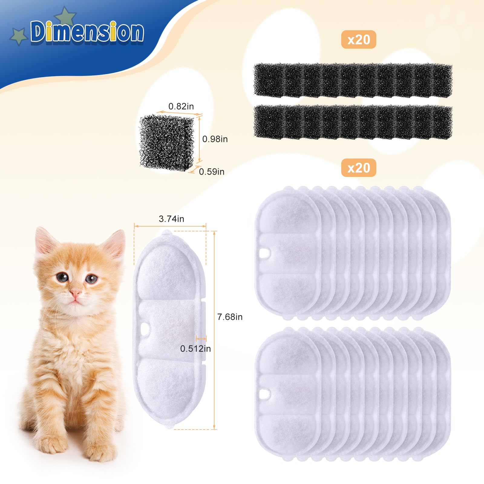Zuqqony 20+20 Packs Of Replacement Filters And Pre-Filter Sponges Compatible With Petlibro Cat Water Fountain Plwf002, Large Cat