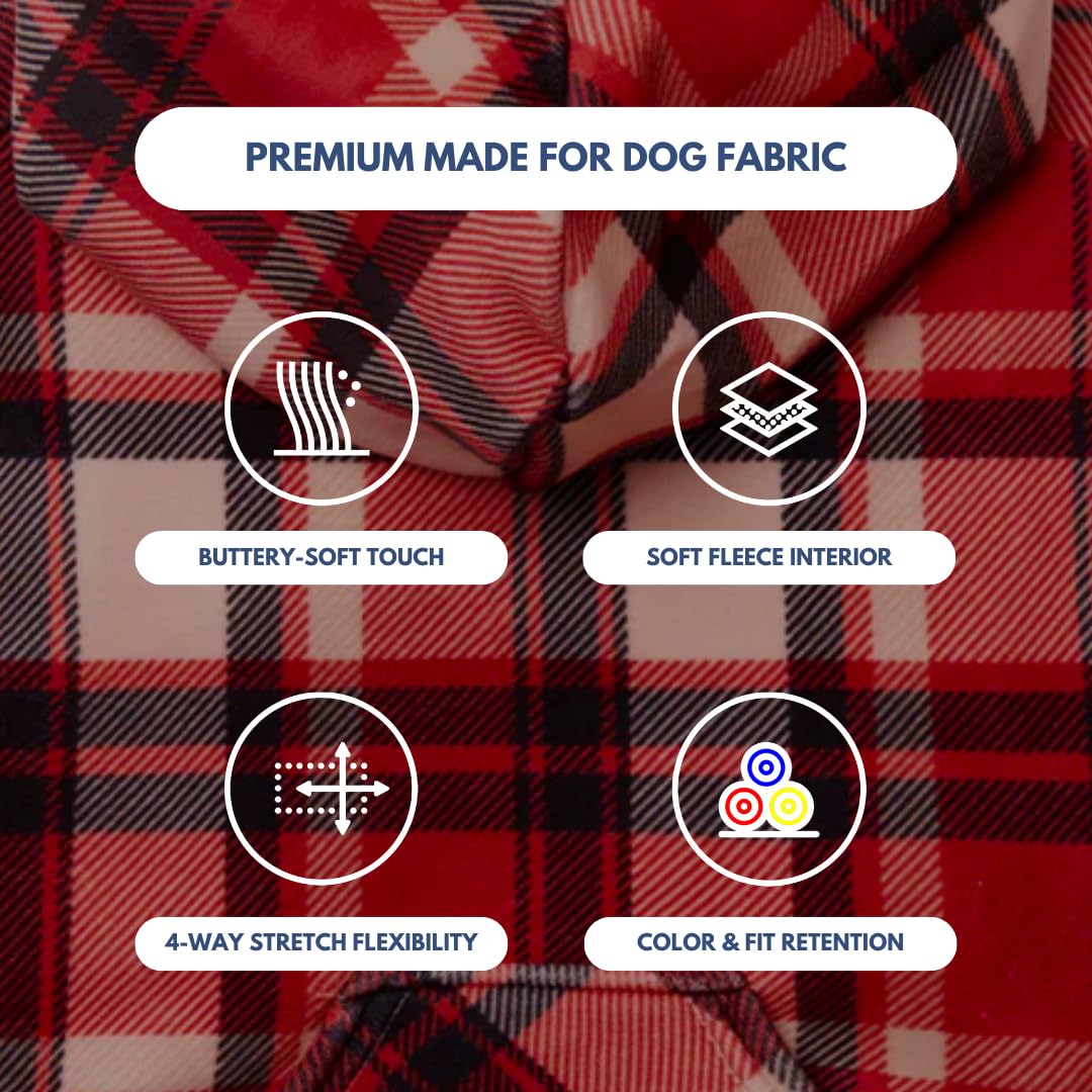 Spark Paws Dog Hoodie - Premium Quality, Buttery Soft, Superior Comfort And Fit, Calming Fleece Interior, Suitable For All Breeds - Red Plaid, 2Xl