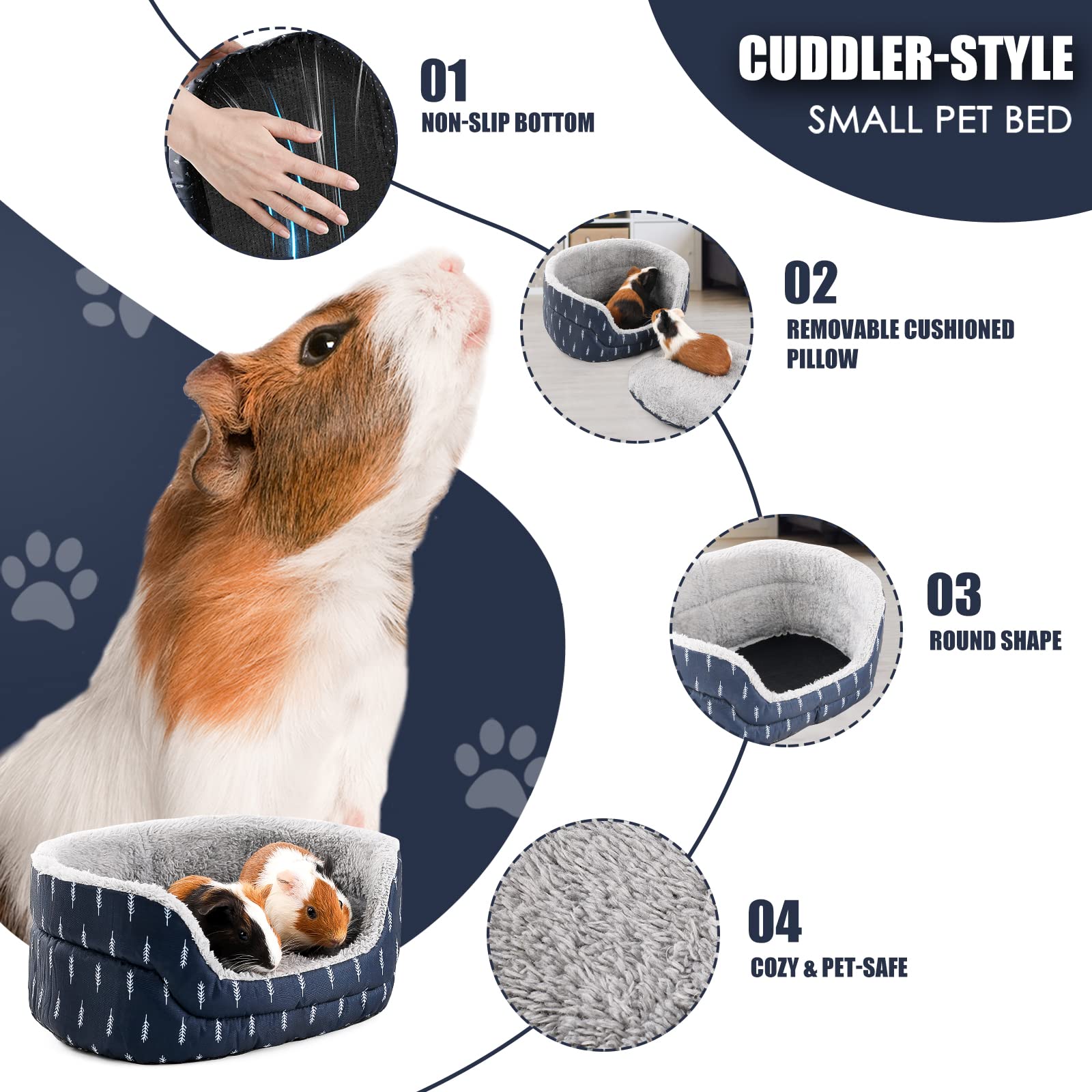 Oneju Pet Bed, Oval Cuddler, Polyester, 11.8X8.66X5.1 Inches, For Guinea Pig, Rabbit, Hedgehog, Hamster, Rat, Chinchilla, Ferret