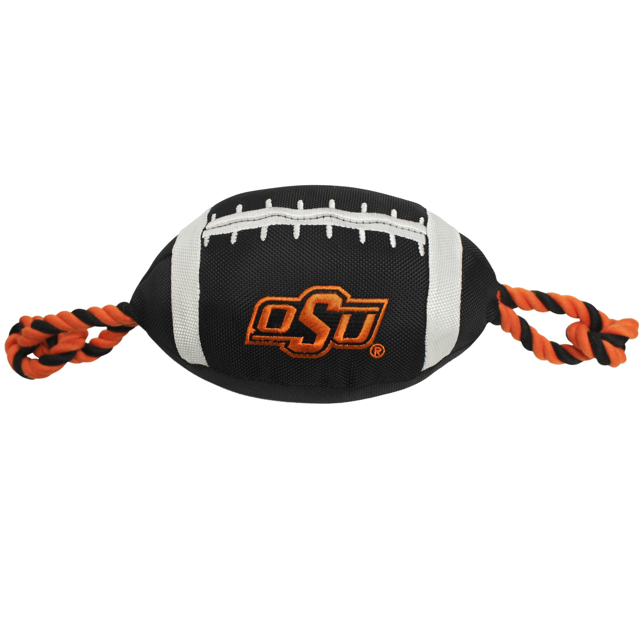Pets First NCAA Oklahoma State Cowboys Football Dog Toy, Tough Quality Nylon Materials, Strong Pull Ropes, Inner Squeaker, Colle