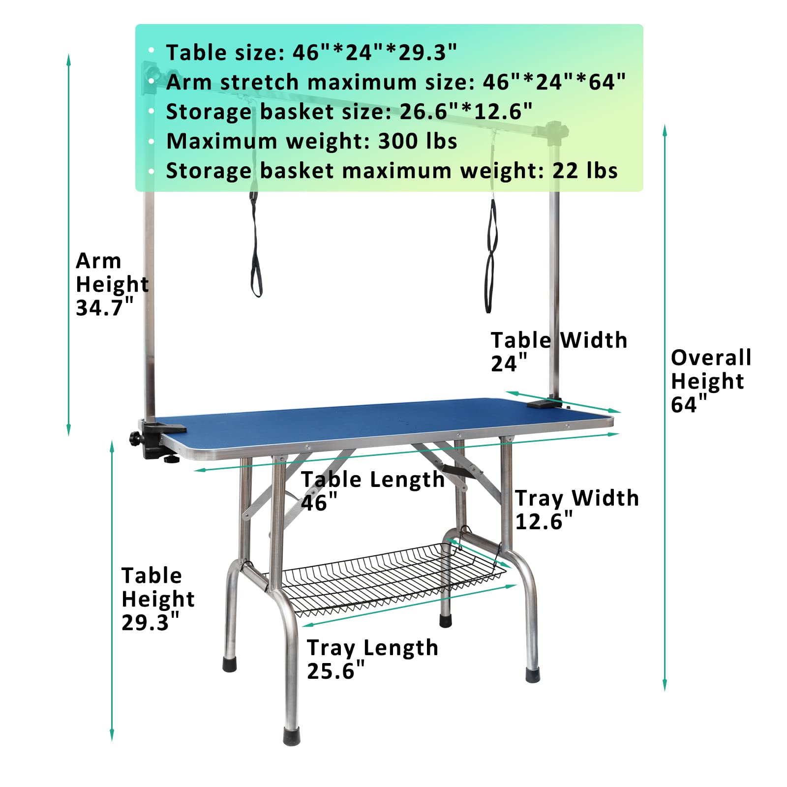 LOVMOR 46 Inch Dog Grooming Table,Adjustable Home Pet Grooming Tables with Arm/Noose/Mesh Tray