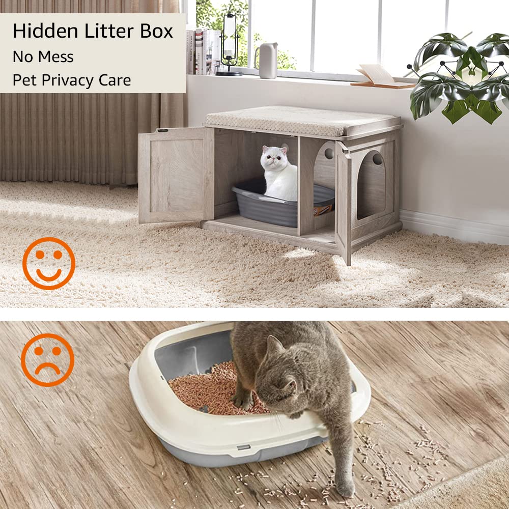 unipaws Cat Litter Box Enclosure Furniture, Hidden Litter Box Cover Washroom, Dog Proof Cabinet for Large Cat, Hideaway House, W