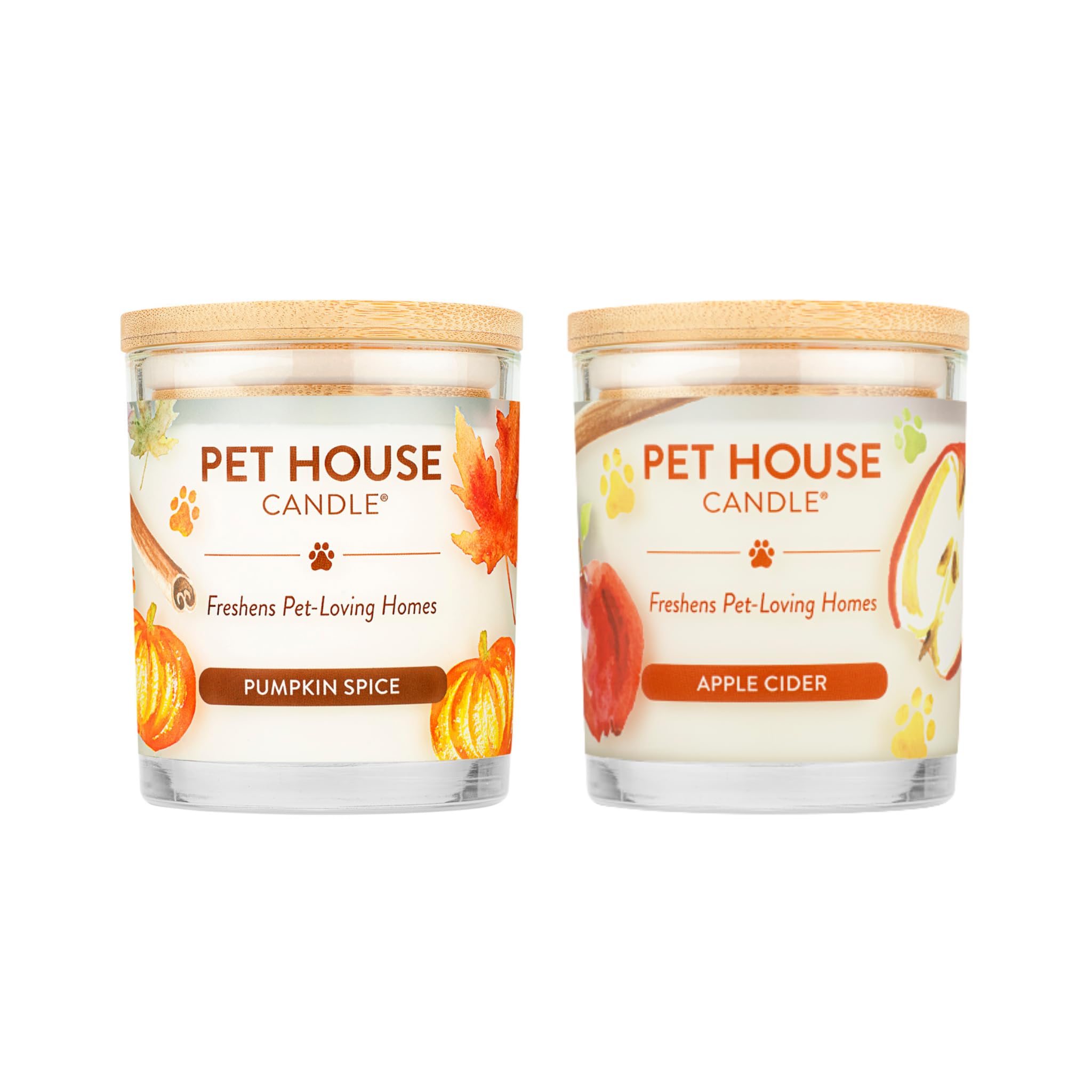 One Fur All Pet House Pumpkin Spice and Apple Cider Candles 2 Pack - Plant-Based/Soy Candle - Clean Burning Scented Candles, Lon