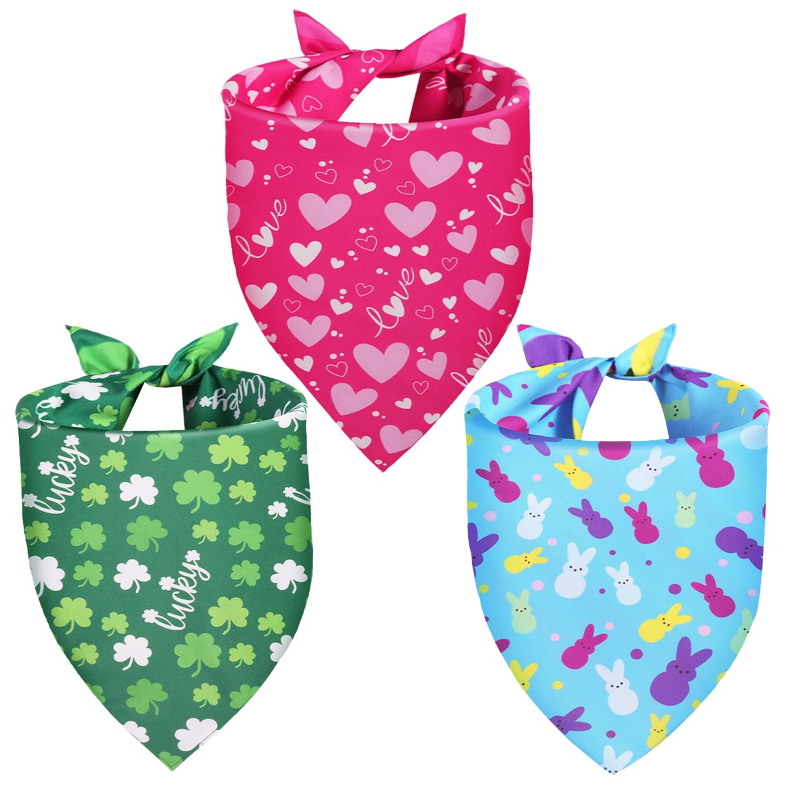 Ququle Valentines Dog Bandana St Patricks Day And Easter Dog Bandana Large 3Pcs, Colorful Scarf For Boy And Girl, Triangle Rever