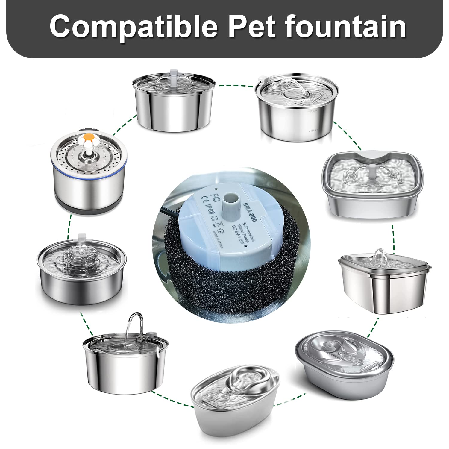 Cat Water Fountain Pump, Pet Water Fountain Pump Replacement Pump Sma-800 Motor,Pet Drinking Fountain And Cat Water Dispenser Replacement Pump (Grey)