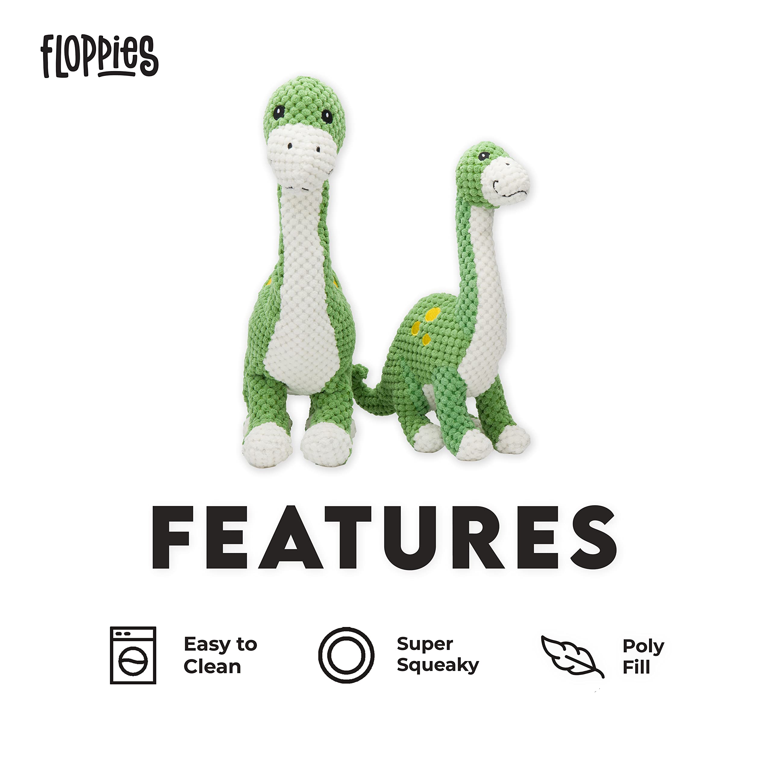 Fabdog Floppies Plush Dog Toy - Cute & Durable Squeaky Dog Toys - Best Squeak Toy For Puppies And All Breeds | Ideal Pet Gift| Small Brontosaurus