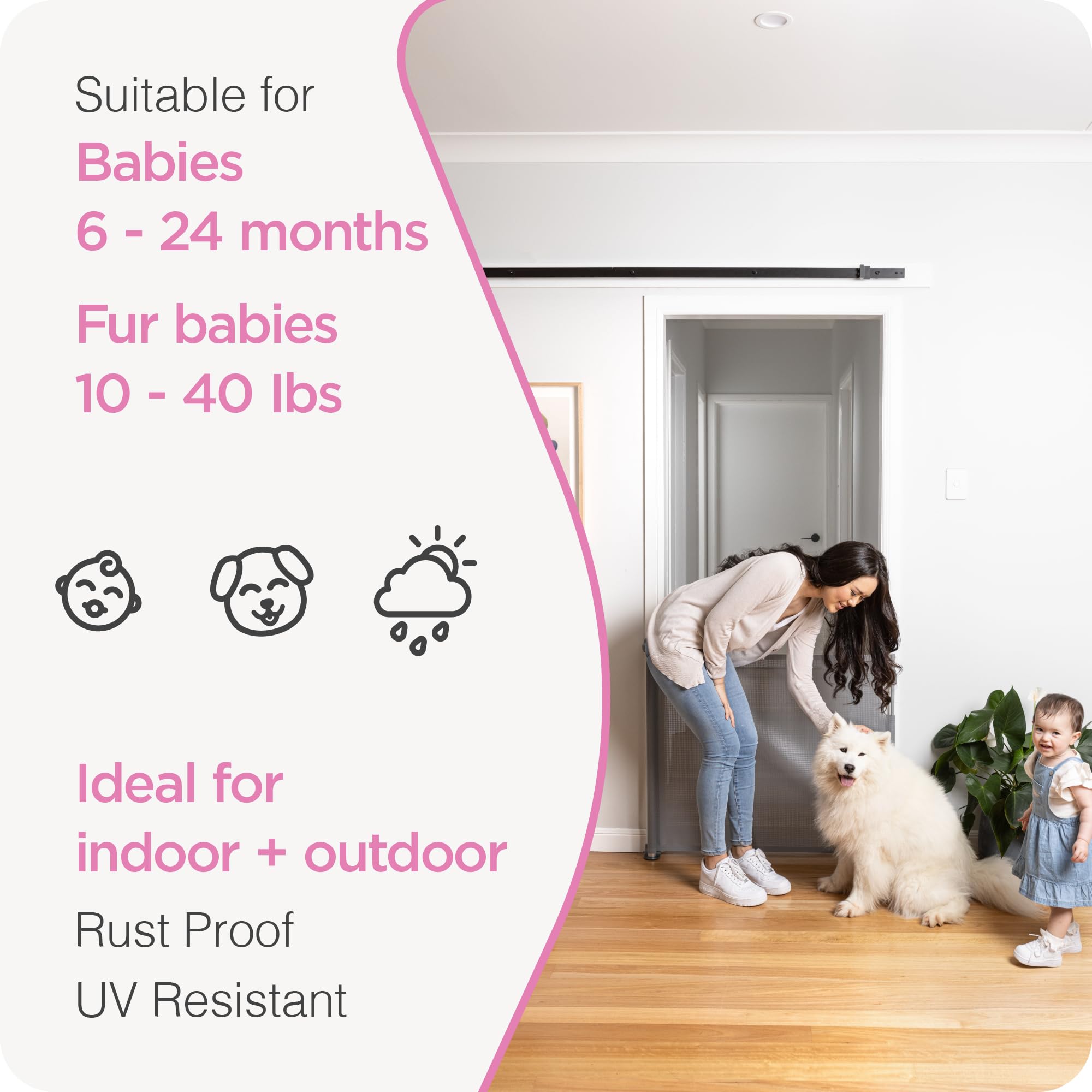 Retractable Baby Gate Perma Child Safety 33' Tall X 55” Wide, Mesh, For Stairs, Doorways, Dogs, Pets, Indoor, Outdoor, One-Handed Operation, Locking, Easy Install, Hardware Mount, Gray