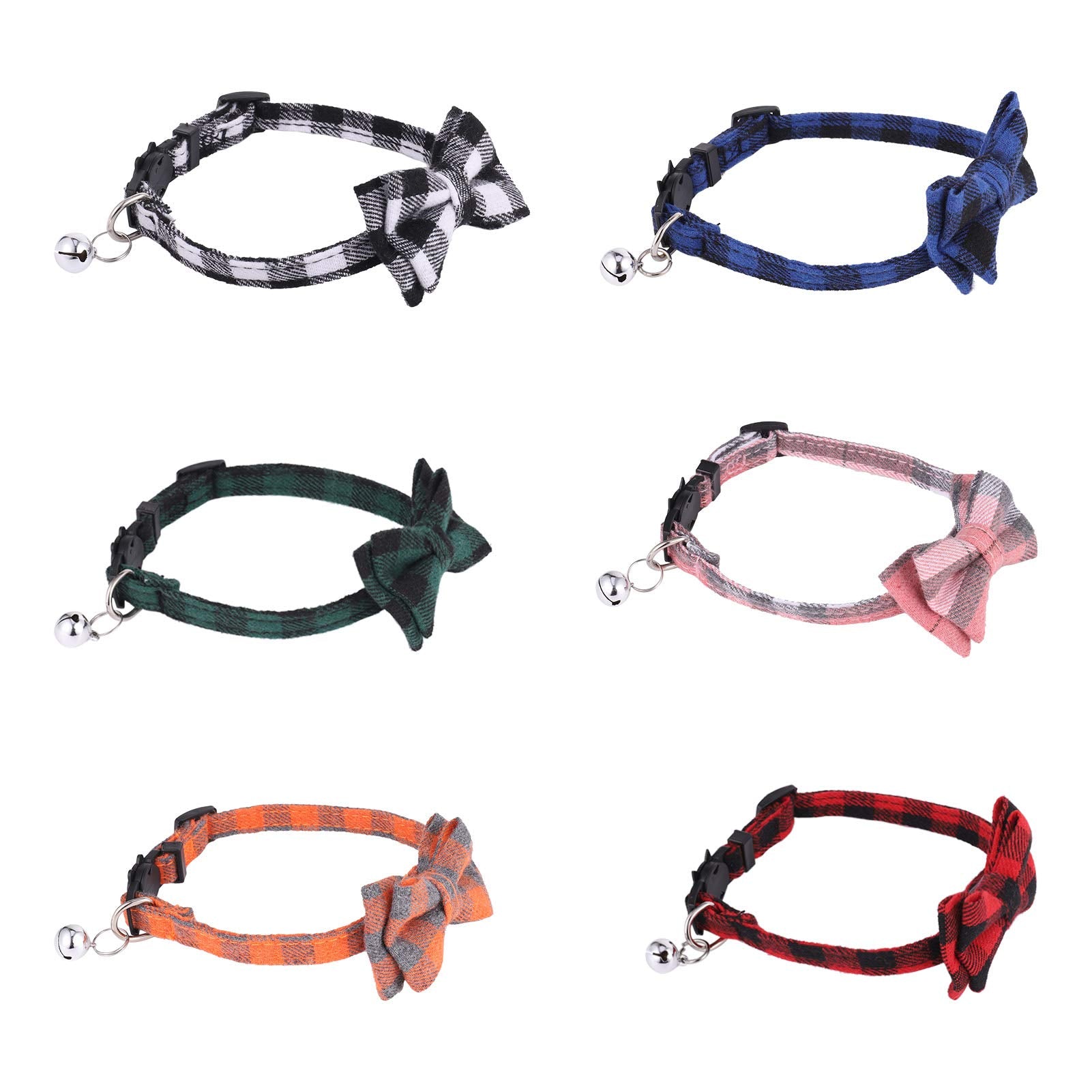 Dragonflydreams 6 Pcs Cat Collars With Bow Tie And Bell,Cat Collars Plaid,Breakaway Adjustable Cat Bow Tie Collars,Cute Bow Tie