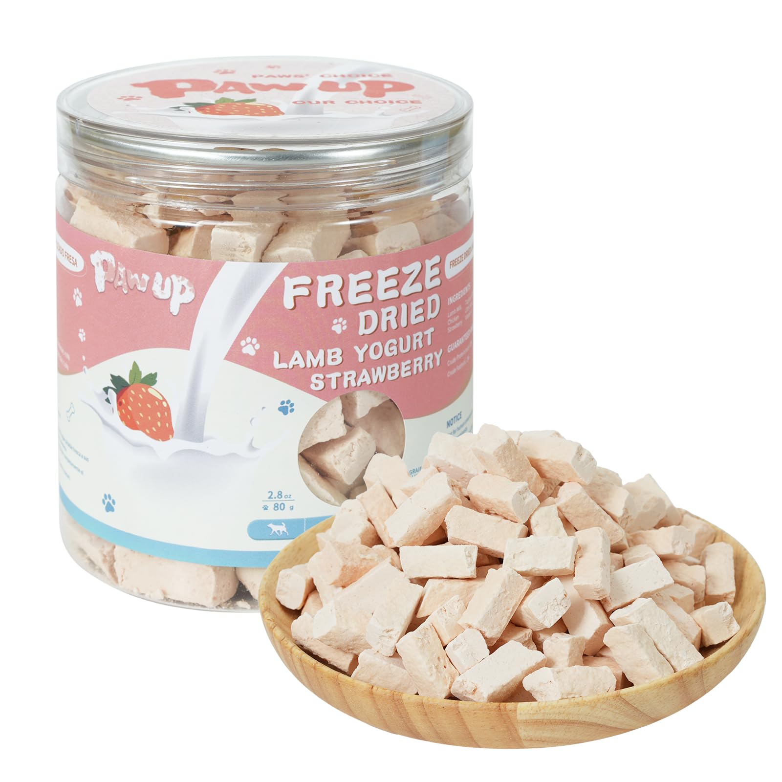 PAWUP Freeze Dried Sheep Milk Yogurt Flavor with Strawberry,Gentle Sheep Milk Dog Treats for Sensitive Stomachs Puppies, 2.8 oz
