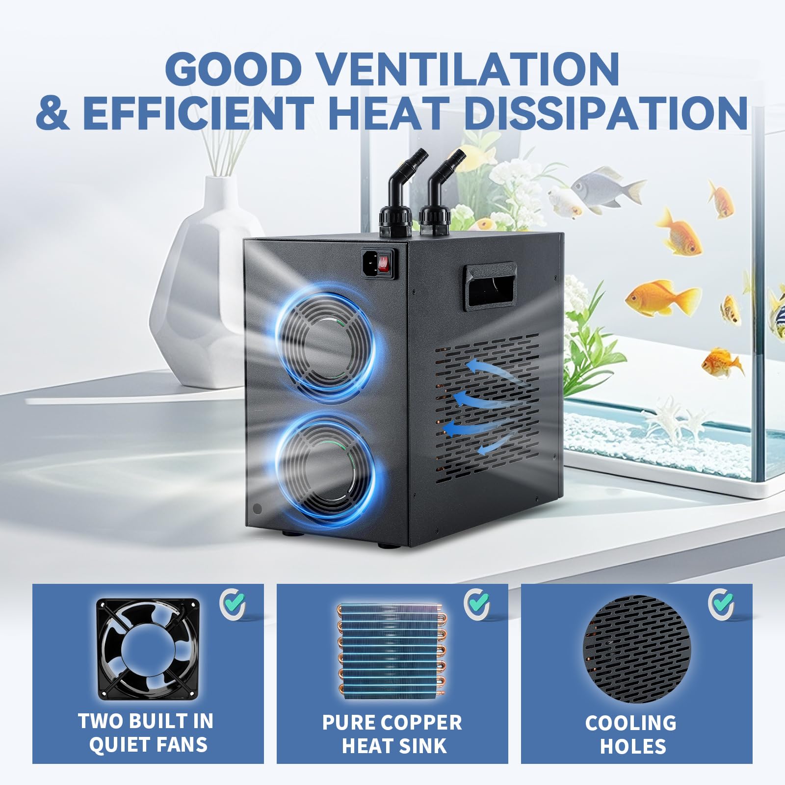 Poafamx 42gal Aquarium Chiller 1/10 HP Water Chiller Hydroponics Cooler 160L Fish Tank Cooling System with Quiet Compressor Refr